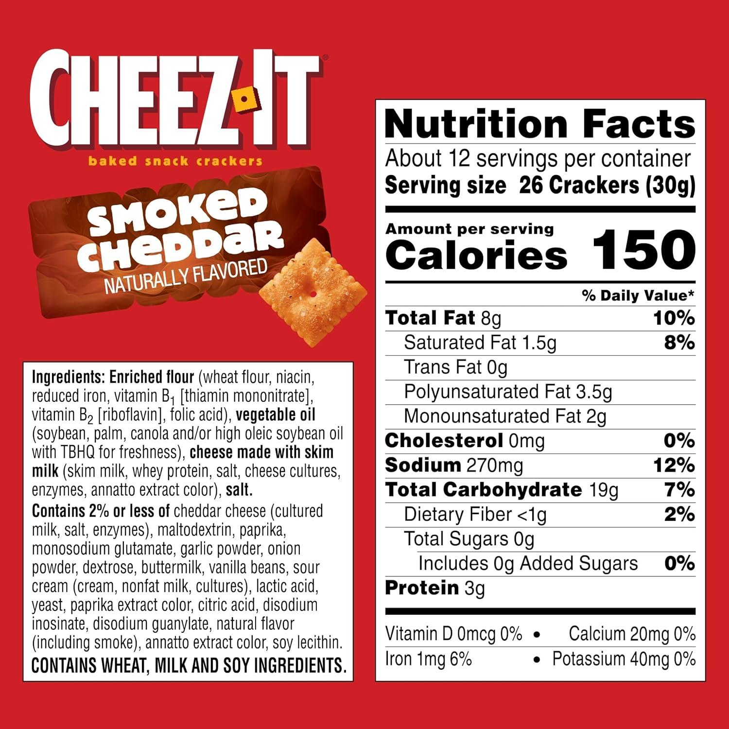 image:imageCheezIt Baked Snack Crackers Lunch Snacks Smoked Cheddar 124oz Box 1 Box