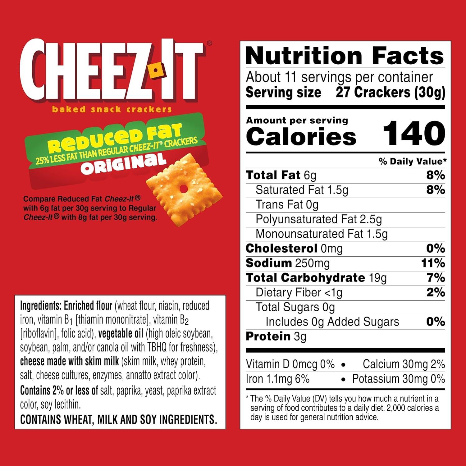 image:imageCheezIt Cheese Crackers Baked Snack Crackers Lunch Snacks Family Size Reduced Fat Original 19oz Box 1 BoxOriginal