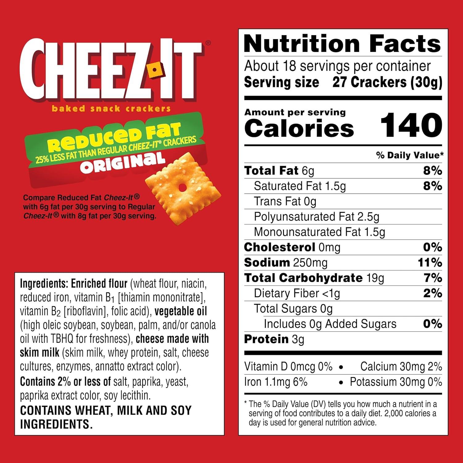 image:imageCheezIt Cheese Crackers Baked Snack Crackers Lunch Snacks Family Size Reduced Fat Original 19oz Box 1 BoxOriginal