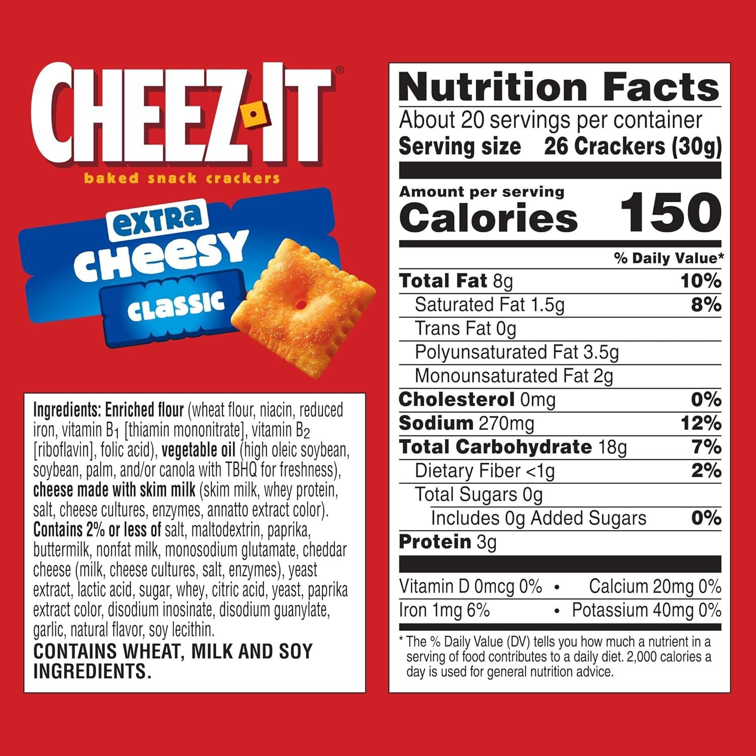 image:imageCheezIt Cheese Crackers Baked Snack Crackers Lunch Snacks Grab n Go Extra Cheesy 675lb Case 36 Pouches21 Ounce Pack of 2