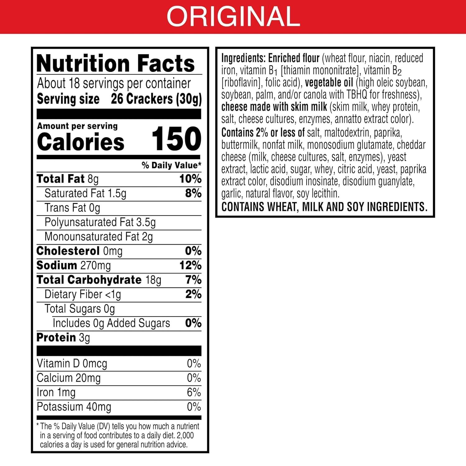 image:imageCheezIt Cheese Crackers Baked Snack Crackers Lunch Snacks Grab n Go Extra Cheesy 675lb Case 36 Pouches36 Count