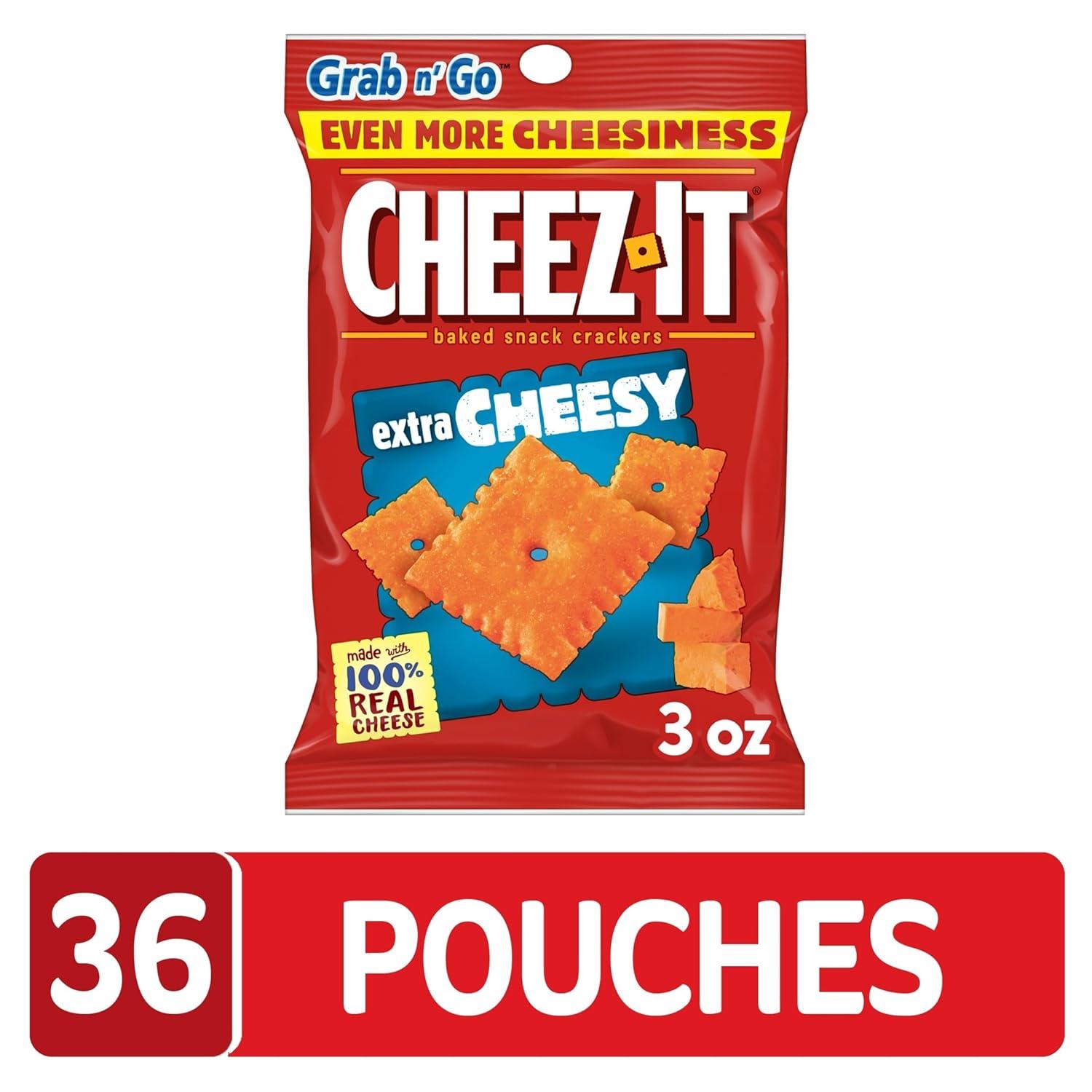image:imageCheezIt Cheese Crackers Baked Snack Crackers Lunch Snacks Grab n Go Extra Cheesy 675lb Case 36 Pouches36 Count