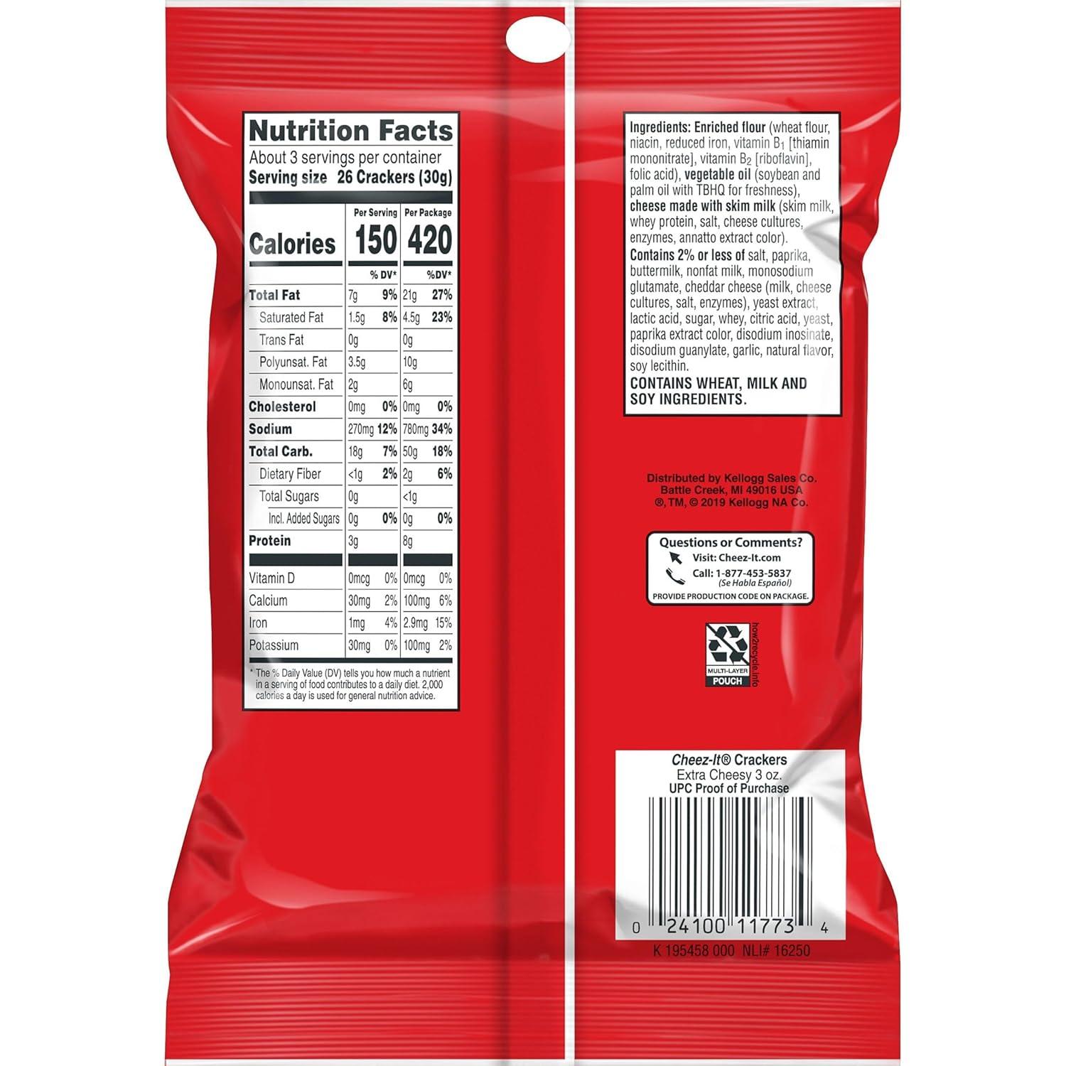 image:imageCheezIt Cheese Crackers Baked Snack Crackers Lunch Snacks Grab n Go Extra Cheesy 675lb Case 36 Pouches36 Count
