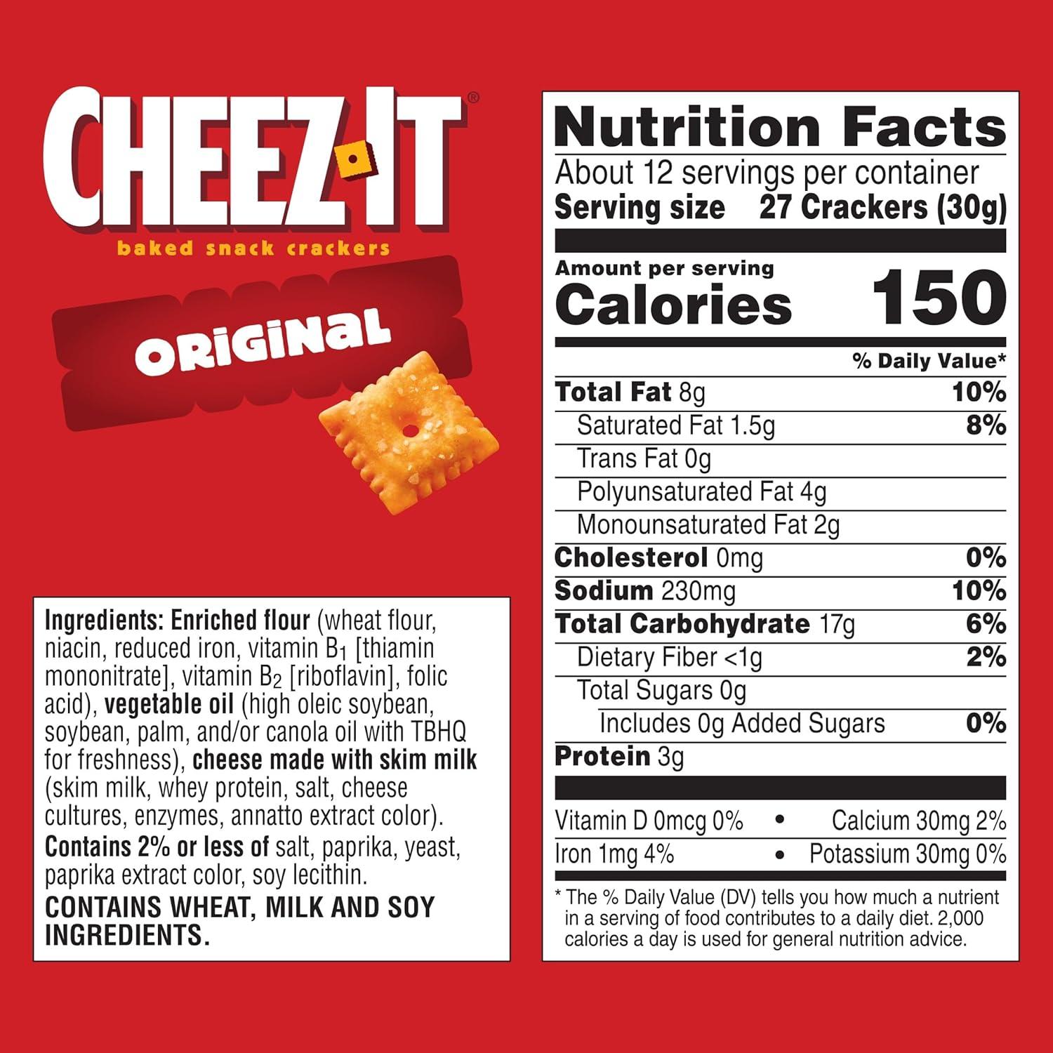 image:imageCheezIt Cheese Crackers Baked Snack Crackers Lunch Snacks Original 124oz Box 1 Box124 Ounce Pack of 1