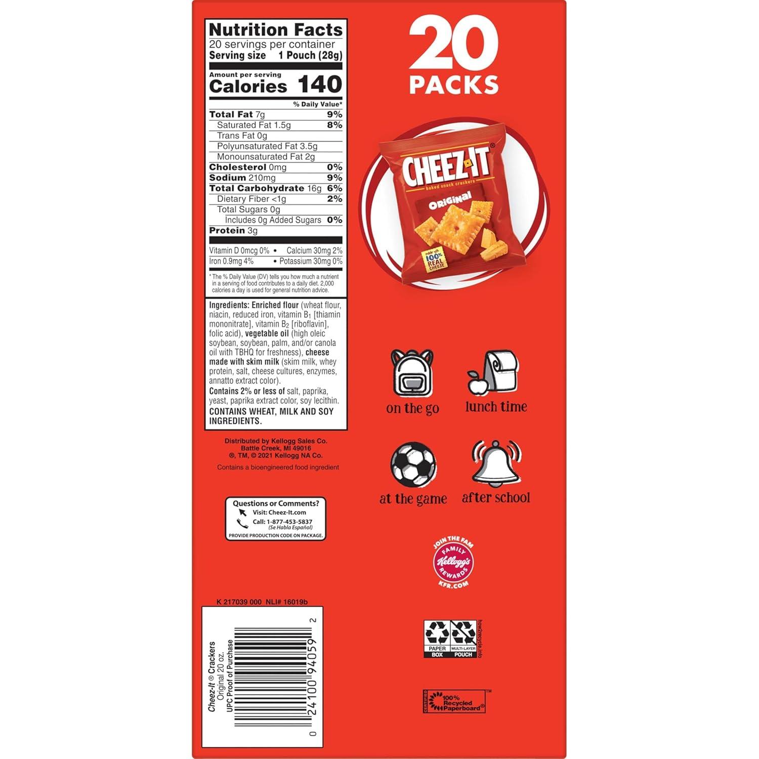 image:imageCheezIt Cheese Crackers Baked Snack Crackers Lunch Snacks Original 20oz Box 20 Packs