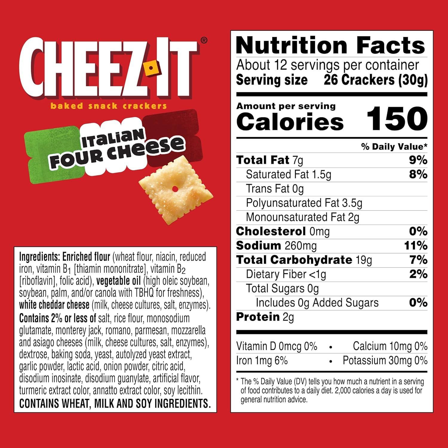 image:imageCheezIt Cheese Crackers Baked Snack Crackers Office and Kids Snacks Italian Four Cheese 124oz Box 1 BoxItalian Four Cheese