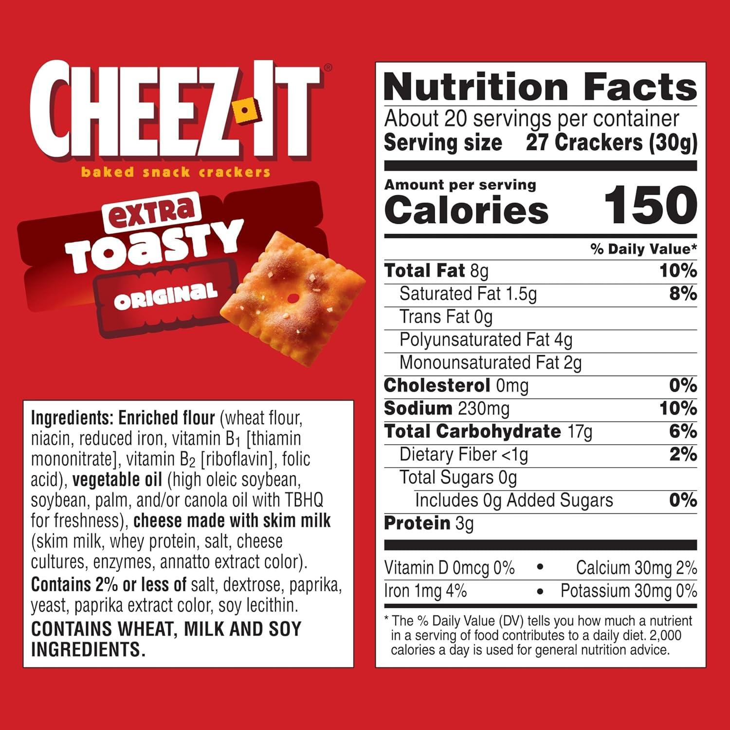 image:imageCheezIt Cheese Crackers Baked Snack Crackers Single Serve Extra Toasty 40 Pouches21 Ounce Pack of 1