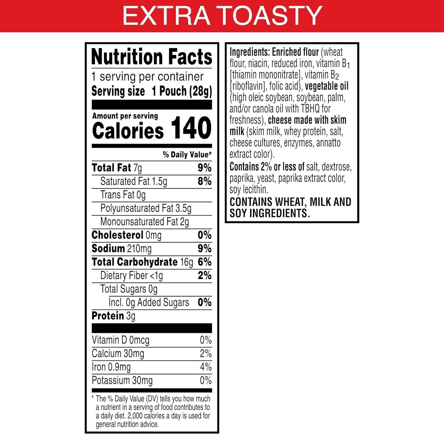 image:imageCheezIt Cheese Crackers Baked Snack Crackers Single Serve Extra Toasty 40 Pouches40 Ounce Pack of 1