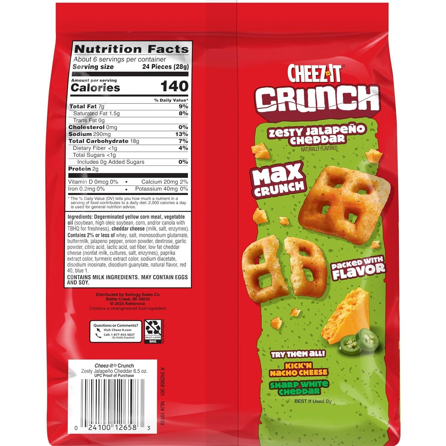 image:imageCheezIt Crunch Cheesy Baked Snacks Lunch Snacks Zesty Jalapeno Cheddar 6 Pouches65 Ounce Pack of 6