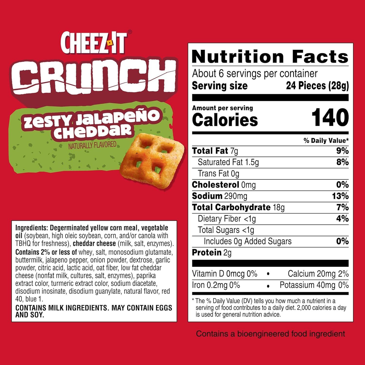 image:imageCheezIt Crunch Cheesy Baked Snacks Lunch Snacks Zesty Jalapeno Cheddar 6 Pouches65 Ounce Pack of 6