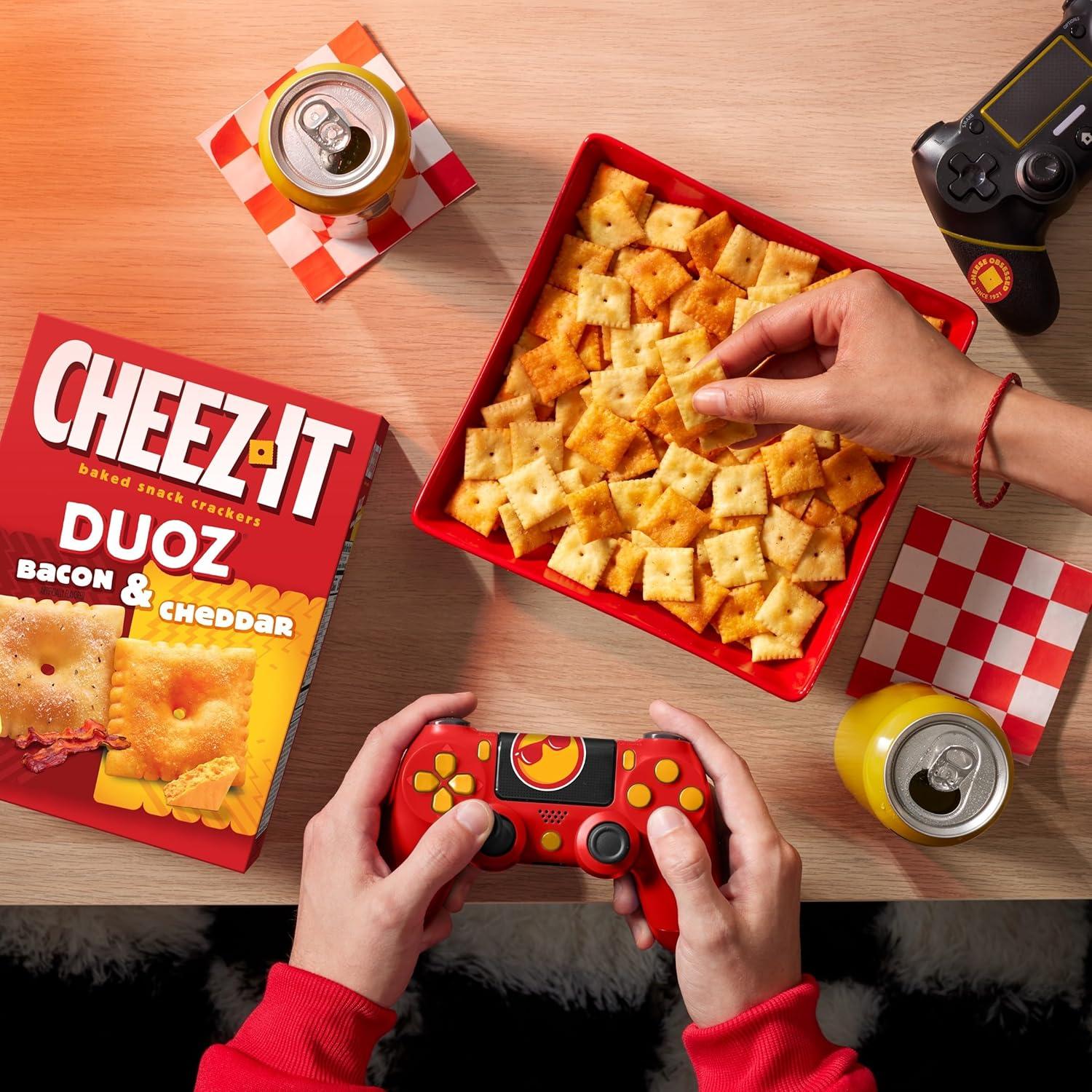image:imageCheezIt DUOZ Baked Snack Crackers Lunch Snacks Bacon and Cheddar 124oz Box 1 BoxBacon Cheddar