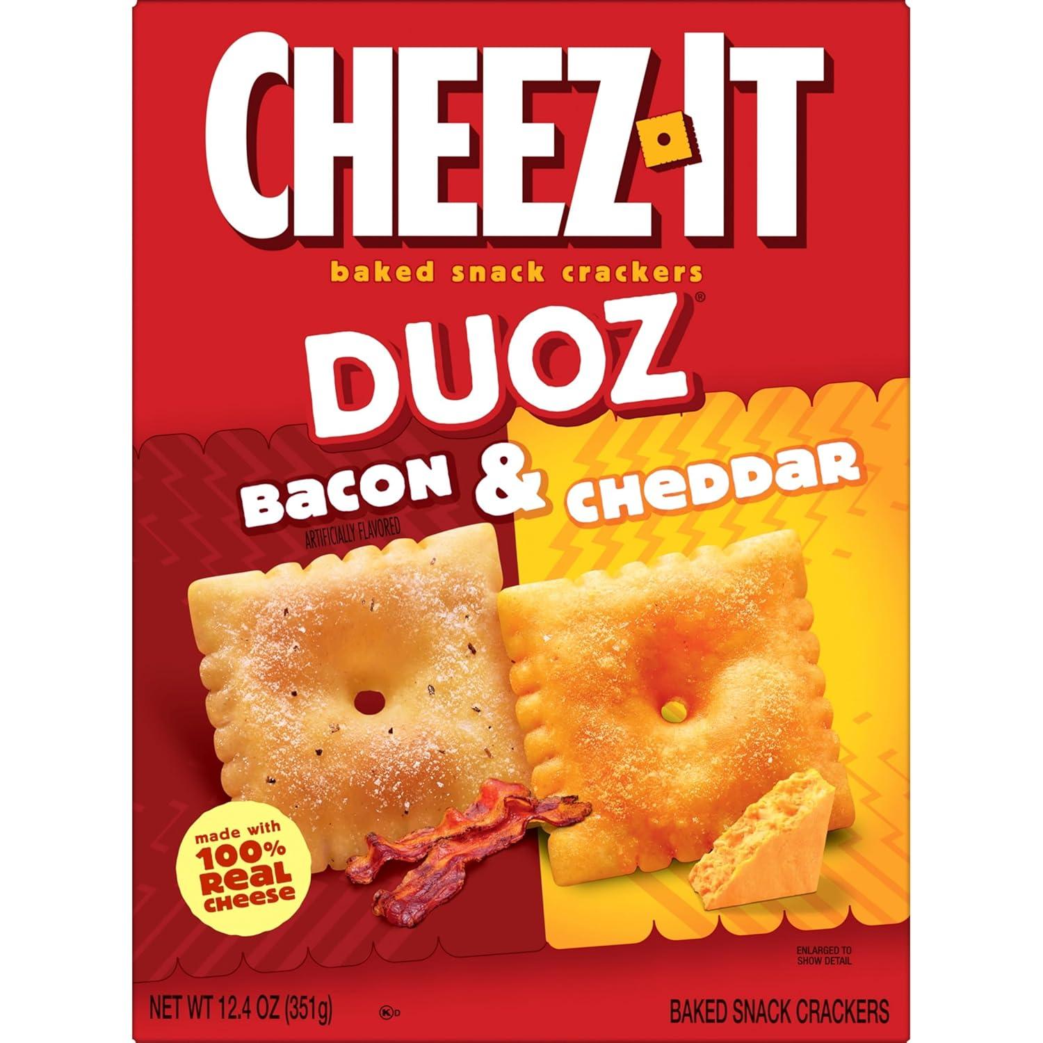 image:imageCheezIt DUOZ Baked Snack Crackers Lunch Snacks Bacon and Cheddar 124oz Box 1 BoxBacon Cheddar