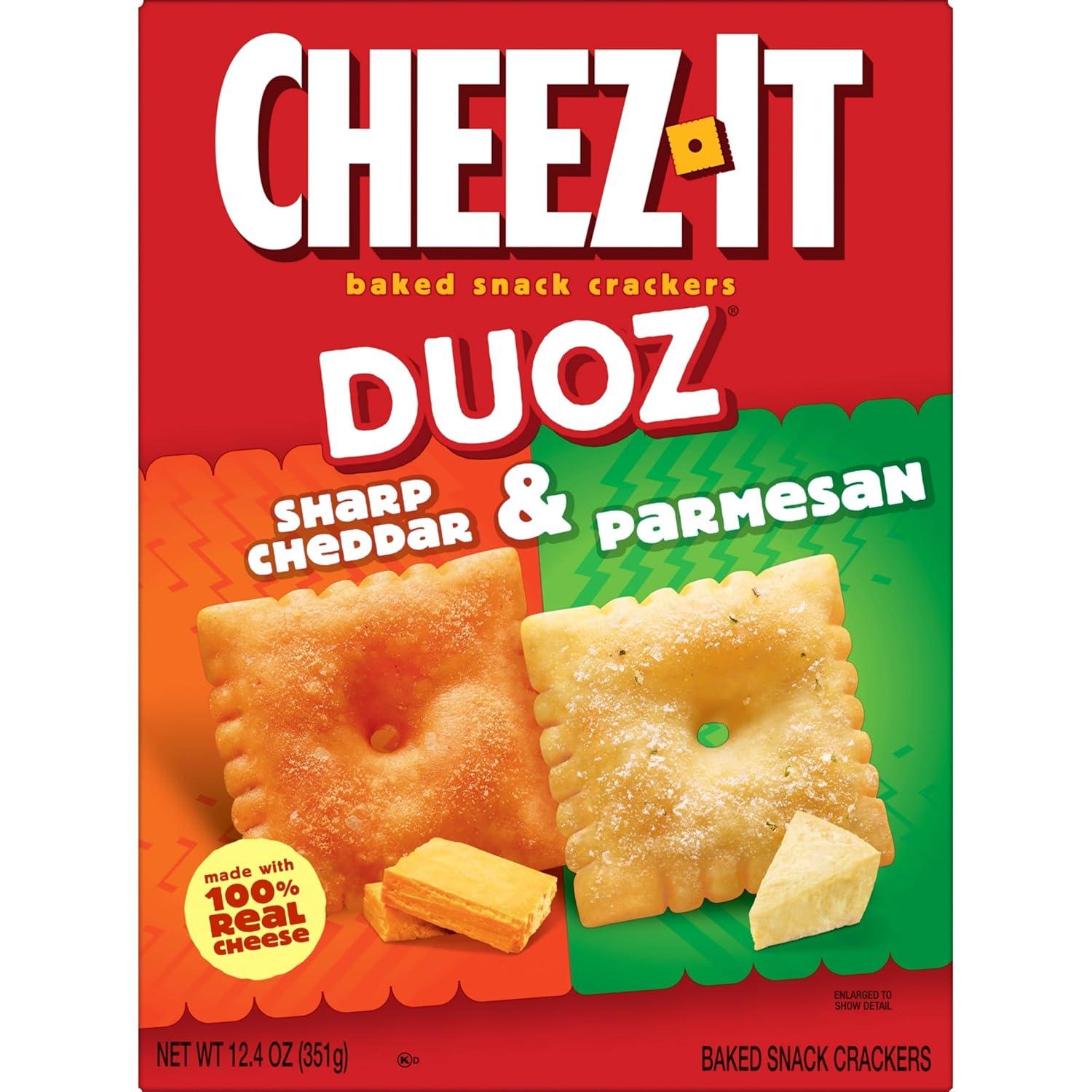image:imageCheezIt DUOZ Baked Snack Crackers Lunch Snacks Bacon and Cheddar 124oz Box 1 BoxSharp Cheddar Parmesan