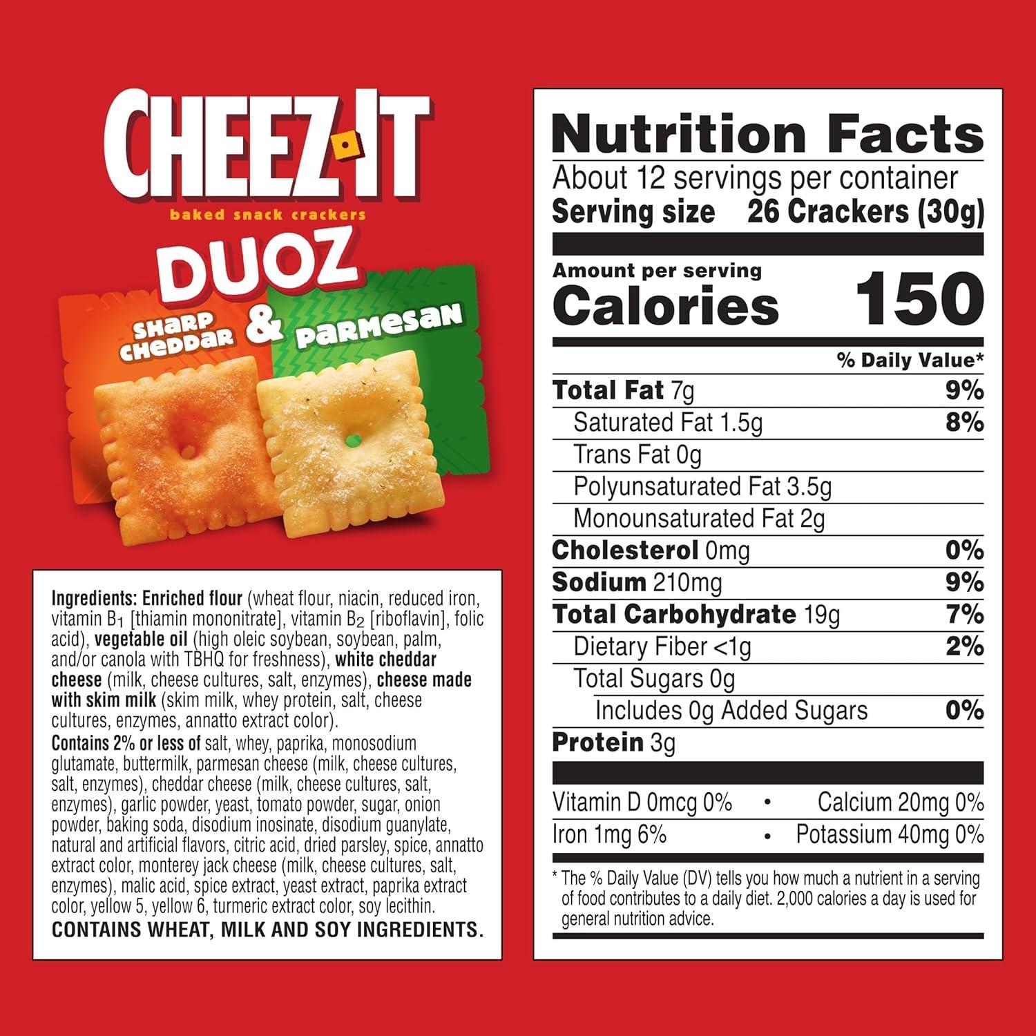 image:imageCheezIt DUOZ Baked Snack Crackers Lunch Snacks Bacon and Cheddar 124oz Box 1 BoxSharp Cheddar Parmesan