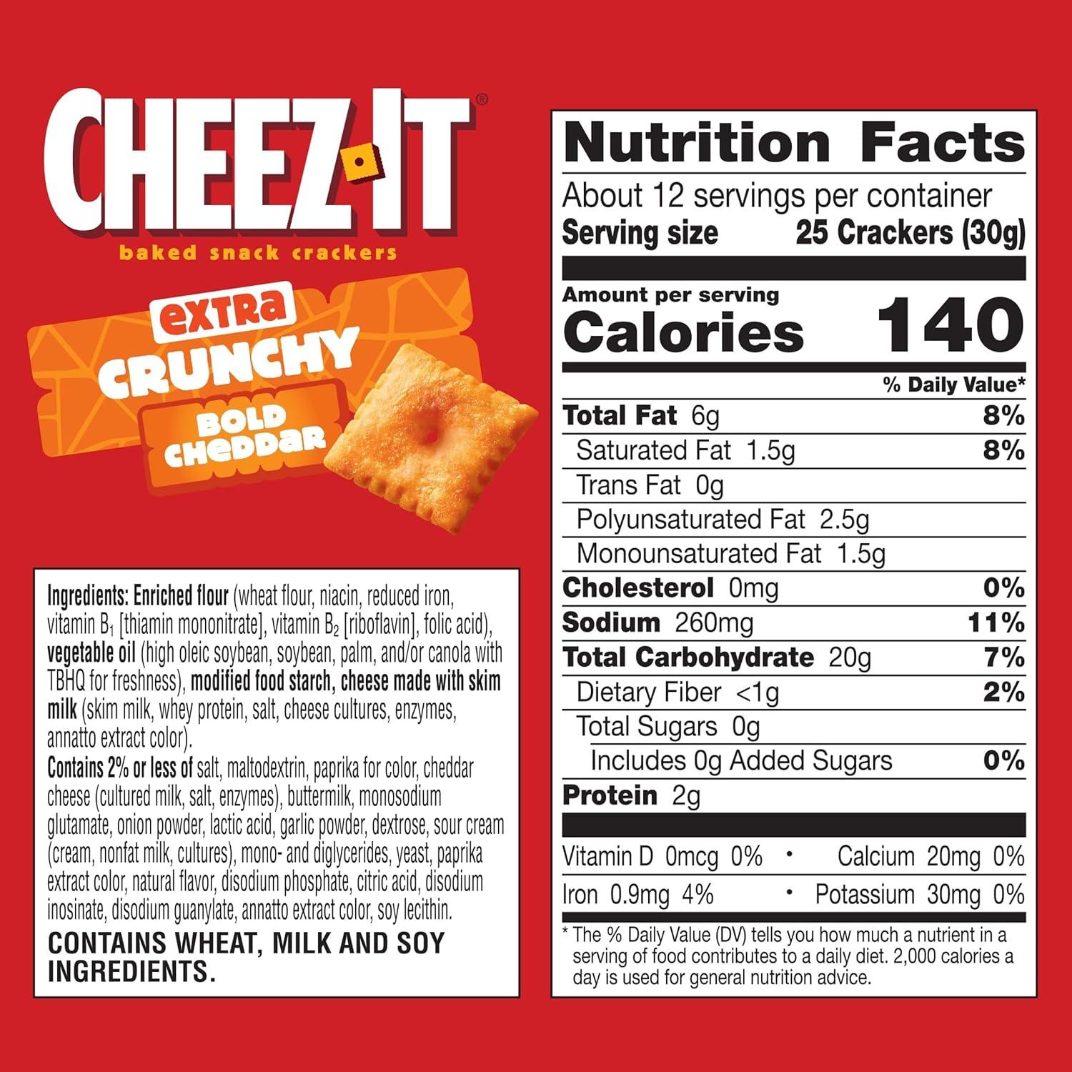 image:imageCheezIt Extra Crunchy Cheese Crackers Baked Snack Crackers Lunch Snacks Bold Cheddar 124oz Box 1 Box
