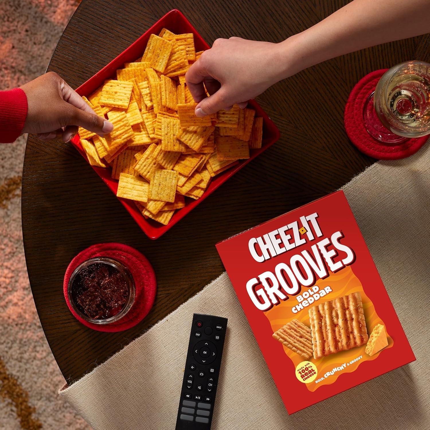 image:imageCheezIt Grooves Cheese Crackers Crunchy Snack Crackers Lunch Snacks Bold Cheddar 9oz Box 1 Box