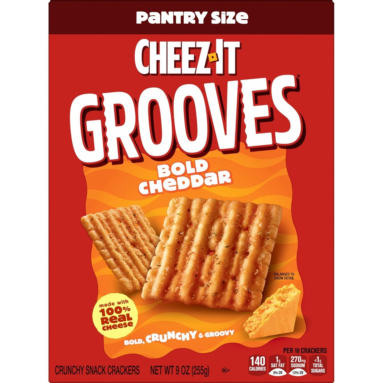 image:imageCheezIt Grooves Cheese Crackers Crunchy Snack Crackers Lunch Snacks Bold Cheddar 9oz Box 1 Box