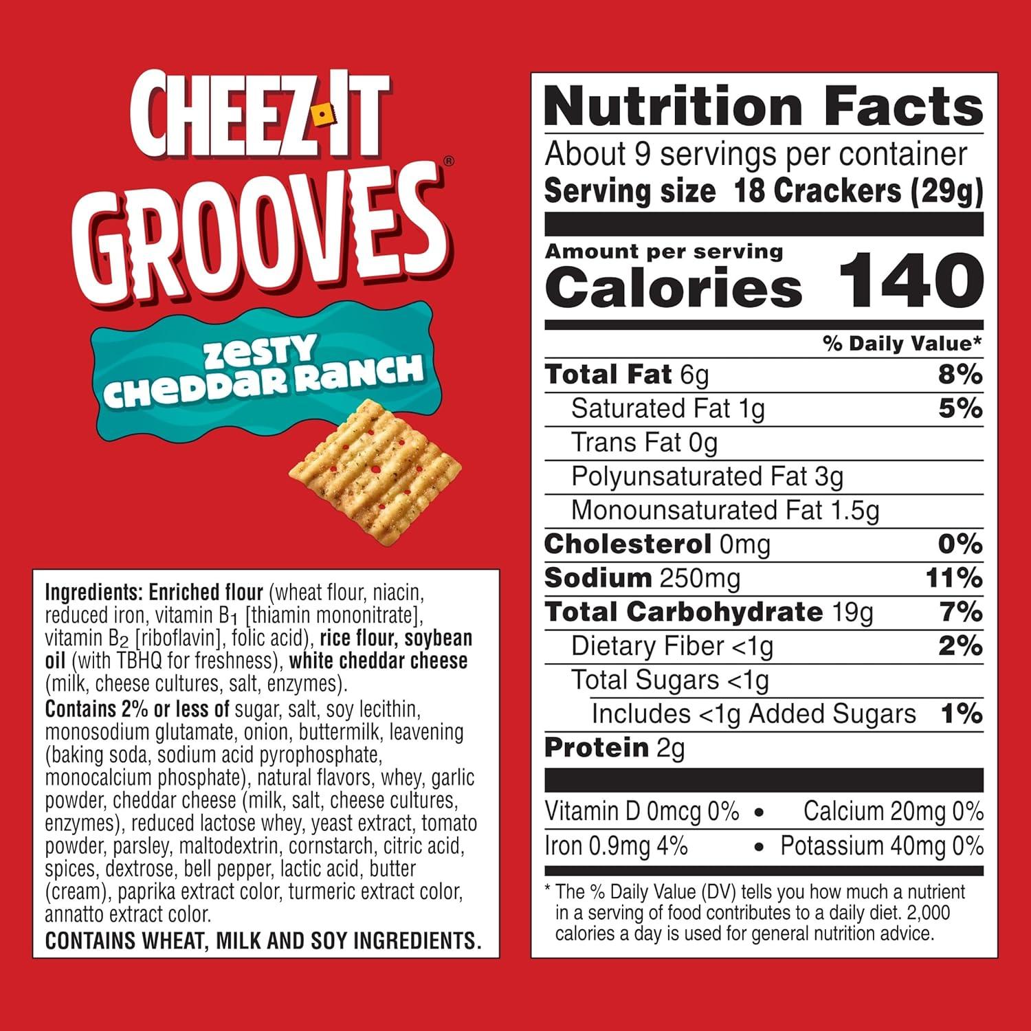 image:imageCheezIt Grooves Cheese Crackers Crunchy Snack Crackers Lunch Snacks Zesty Cheddar Ranch 9oz Box 1 BoxZesty Cheddar Ranch