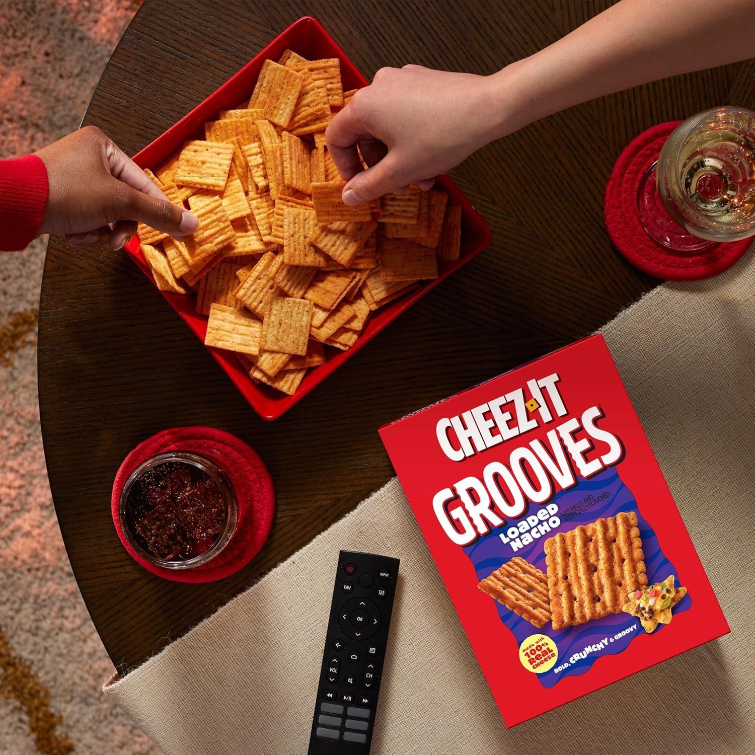 image:imageCheezIt Grooves Crunchy Cheese Crackers Snack Crackers Lunch Snacks Family Size Sharp White Cheddar 17oz Box 1 BoxLoaded Nacho