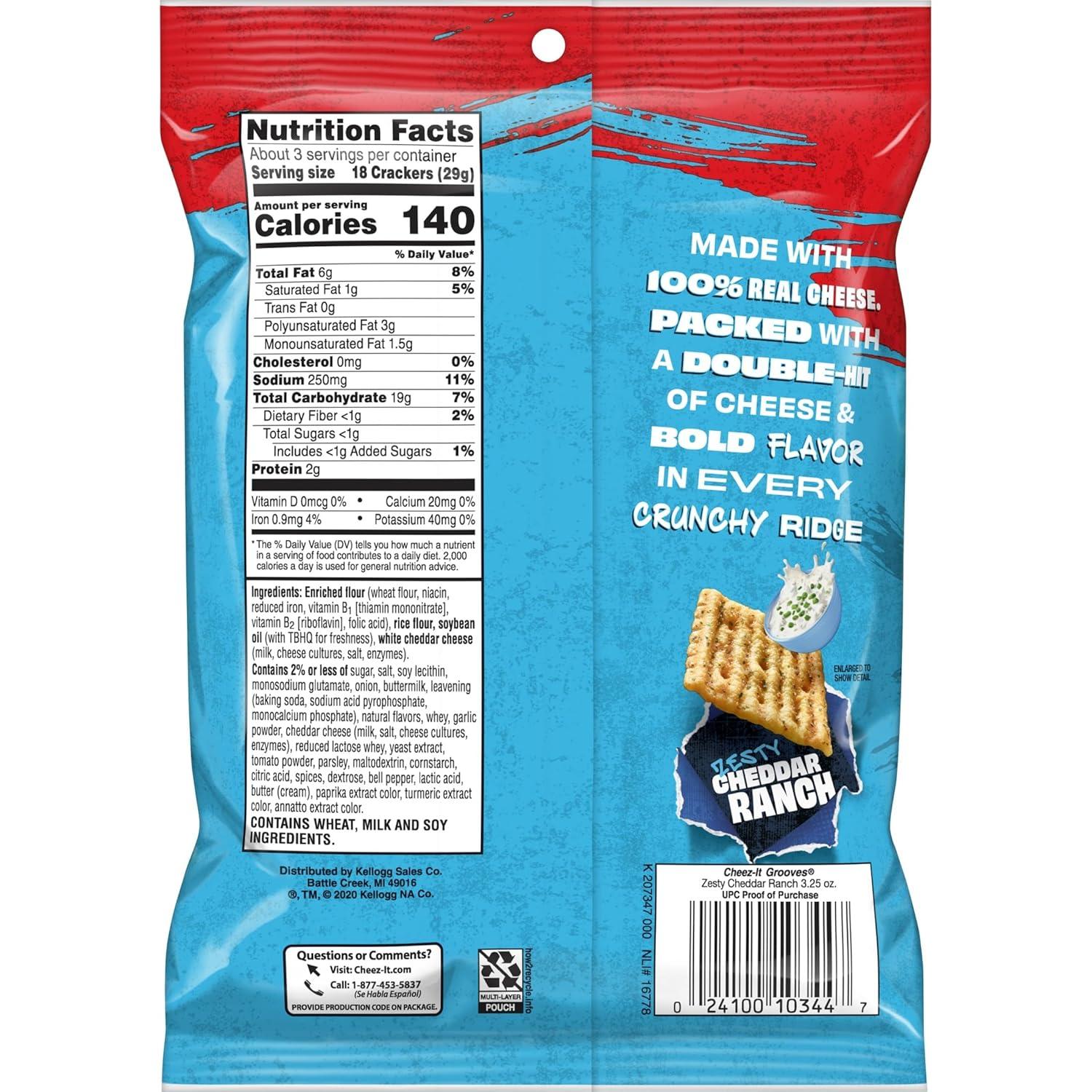 image:imageCheezIt Grooves Crunchy Cheese Crackers Snack Crackers Lunch Snacks Family Size Sharp White Cheddar 17oz Box 1 BoxZesty Cheddar Ranch