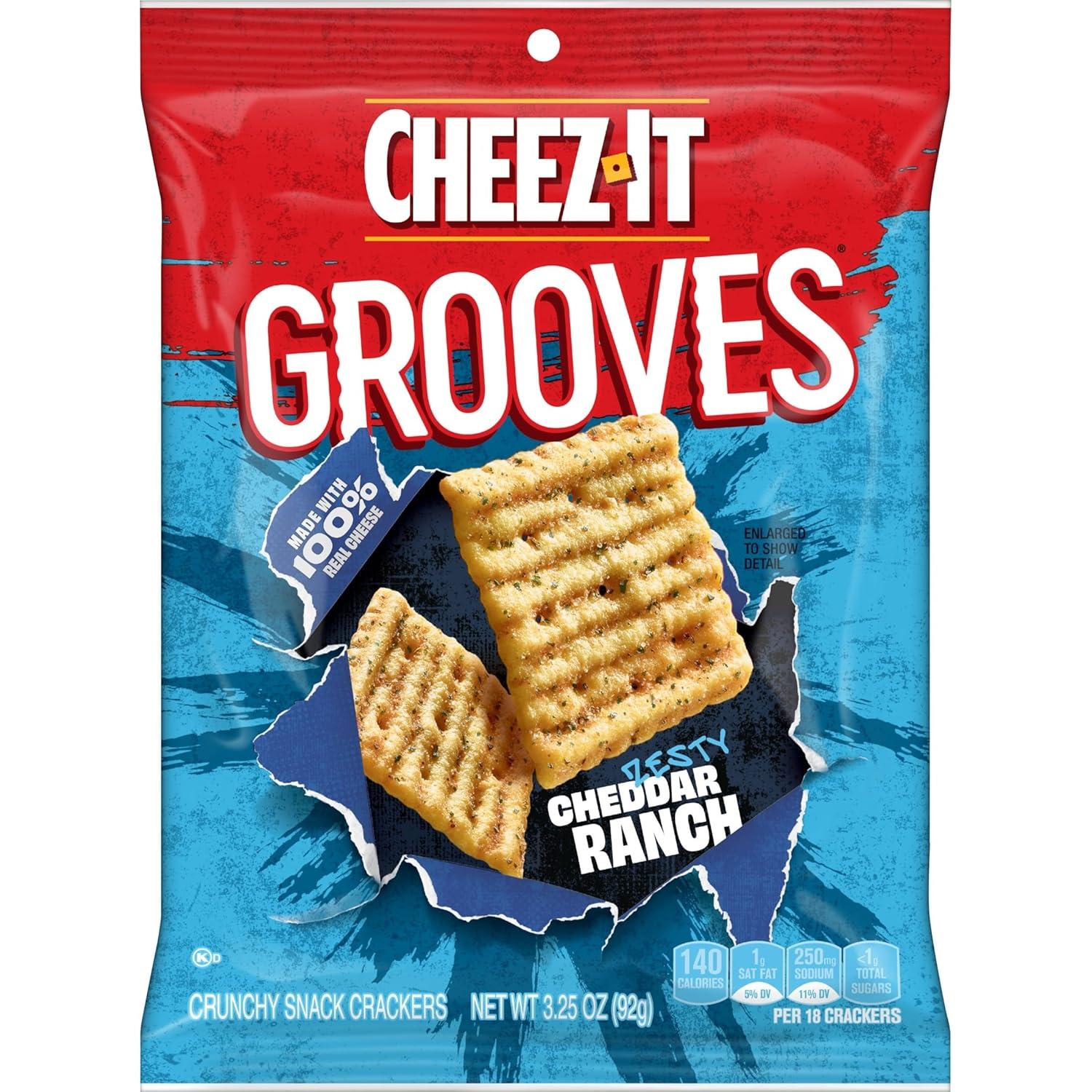 image:imageCheezIt Grooves Crunchy Cheese Crackers Snack Crackers Lunch Snacks Family Size Sharp White Cheddar 17oz Box 1 BoxZesty Cheddar Ranch