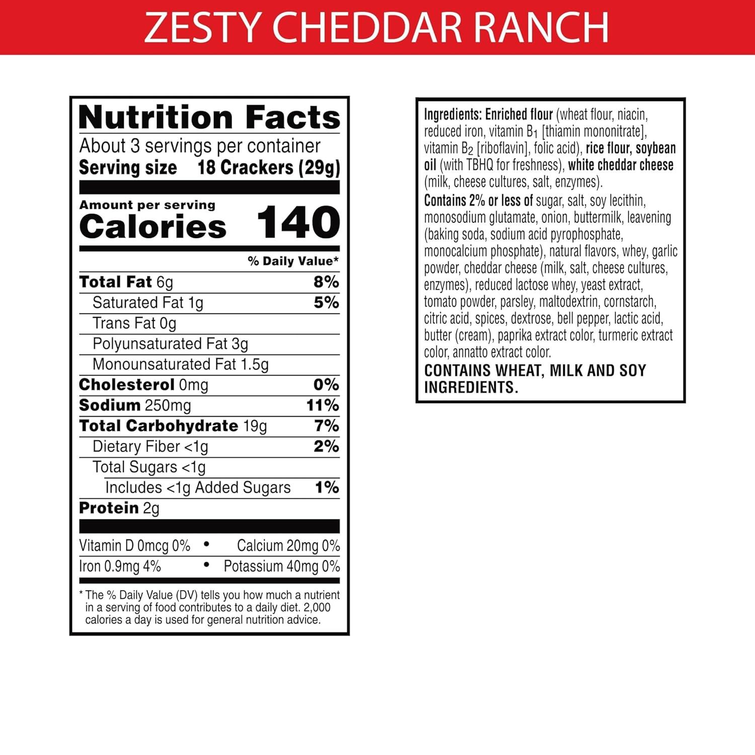 image:imageCheezIt Grooves Crunchy Cheese Crackers Snack Crackers Lunch Snacks Family Size Sharp White Cheddar 17oz Box 1 BoxZesty Cheddar Ranch