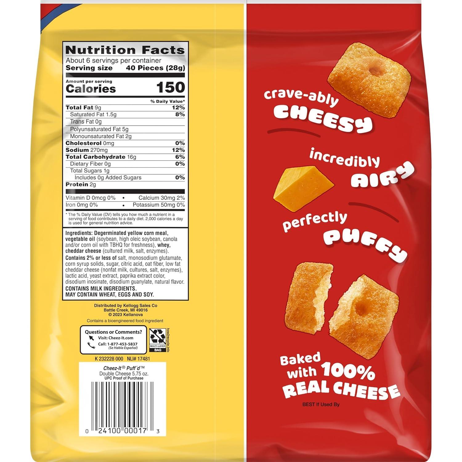 image:imageCheezIt Puffd Cheesy Baked Snacks Puffed Snack Crackers Kids Snacks Double Cheese 575oz Bag 1 Bag