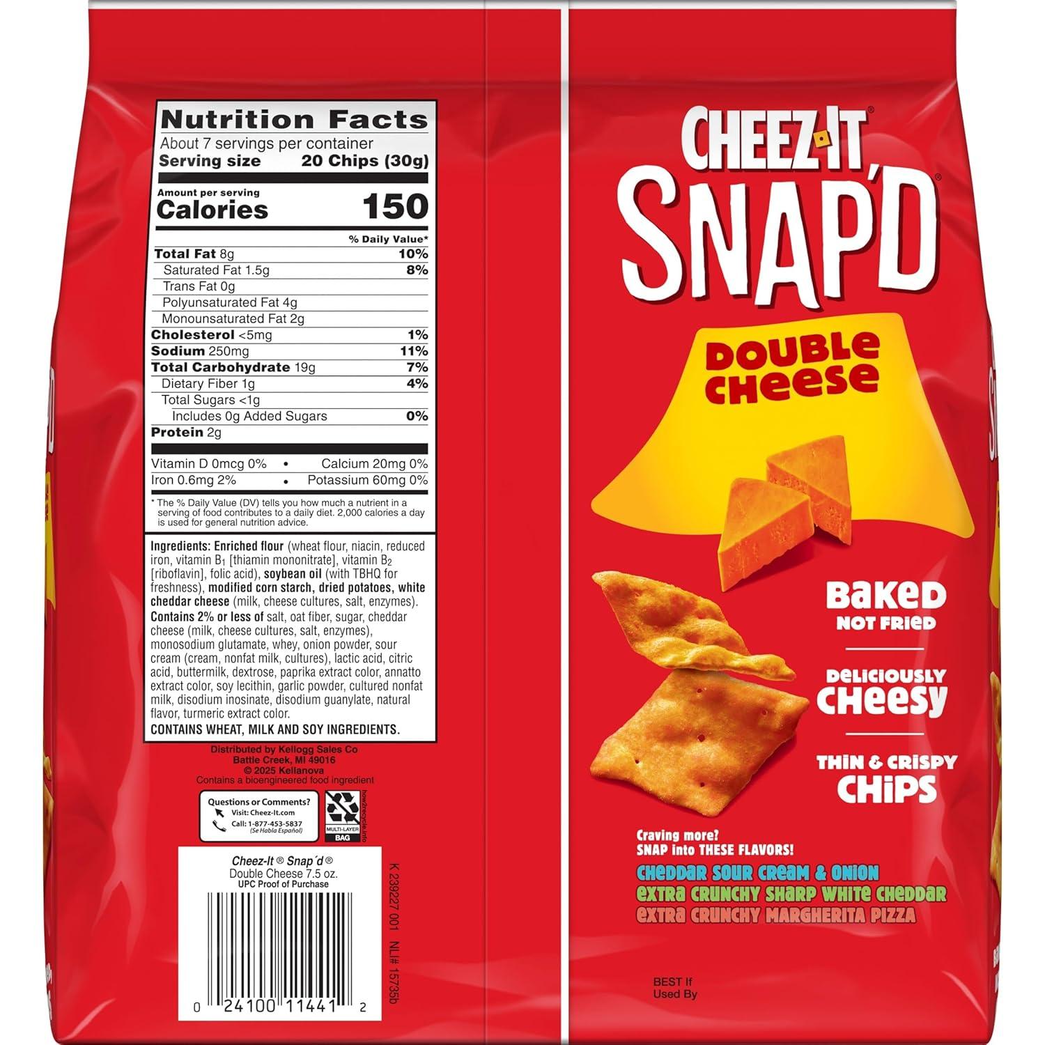 image:imageCheezIt Snapd Cheese Cracker Chips Thin Crisps Lunch Snacks Double Cheese 75oz Bag 1 Bag