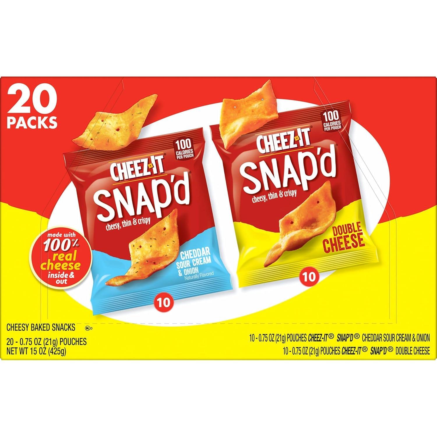 image:imageCheezIt Snapd Cheese Cracker Chips Thin Crisps Lunch Snacks Double Cheese 9oz Box 12 PouchesVariety Pack