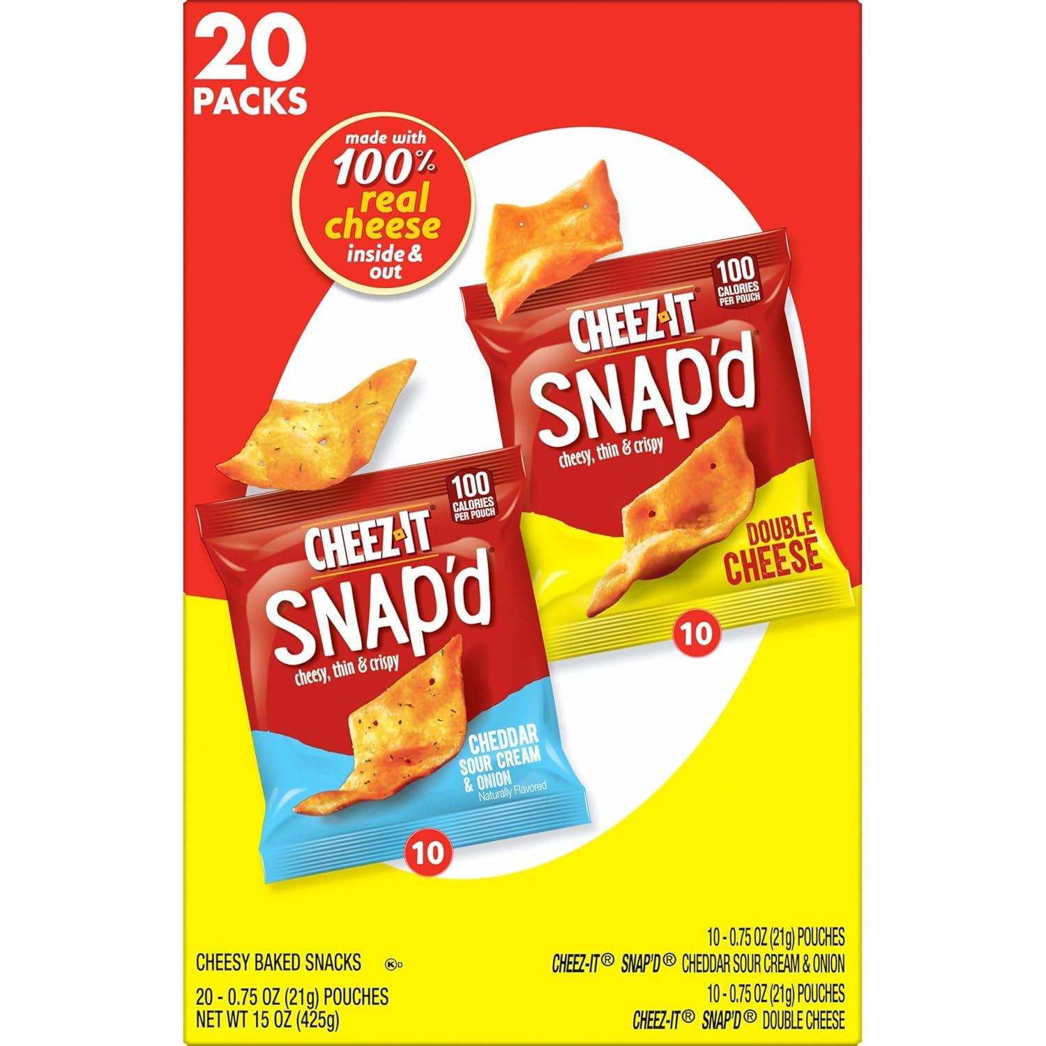 image:imageCheezIt Snapd Cheese Cracker Chips Thin Crisps Lunch Snacks Double Cheese 9oz Box 12 PouchesVariety Pack