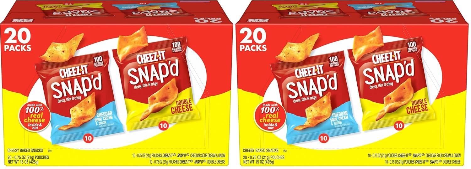 image:imageCheezIt Snapd Cheese Cracker Chips Thin Crisps Lunch Snacks Double Cheese 9oz Box 12 PouchesVariety Pack