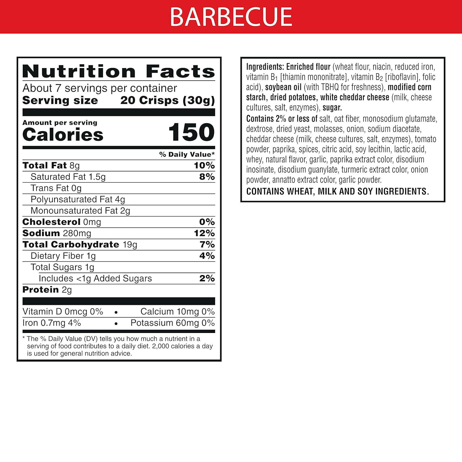 image:imageCheezIt Snapd Cheese Cracker Chips Thin Crisps Lunch Snacks Family Size Double Cheese 12oz Bag 1 BagBARBECUE