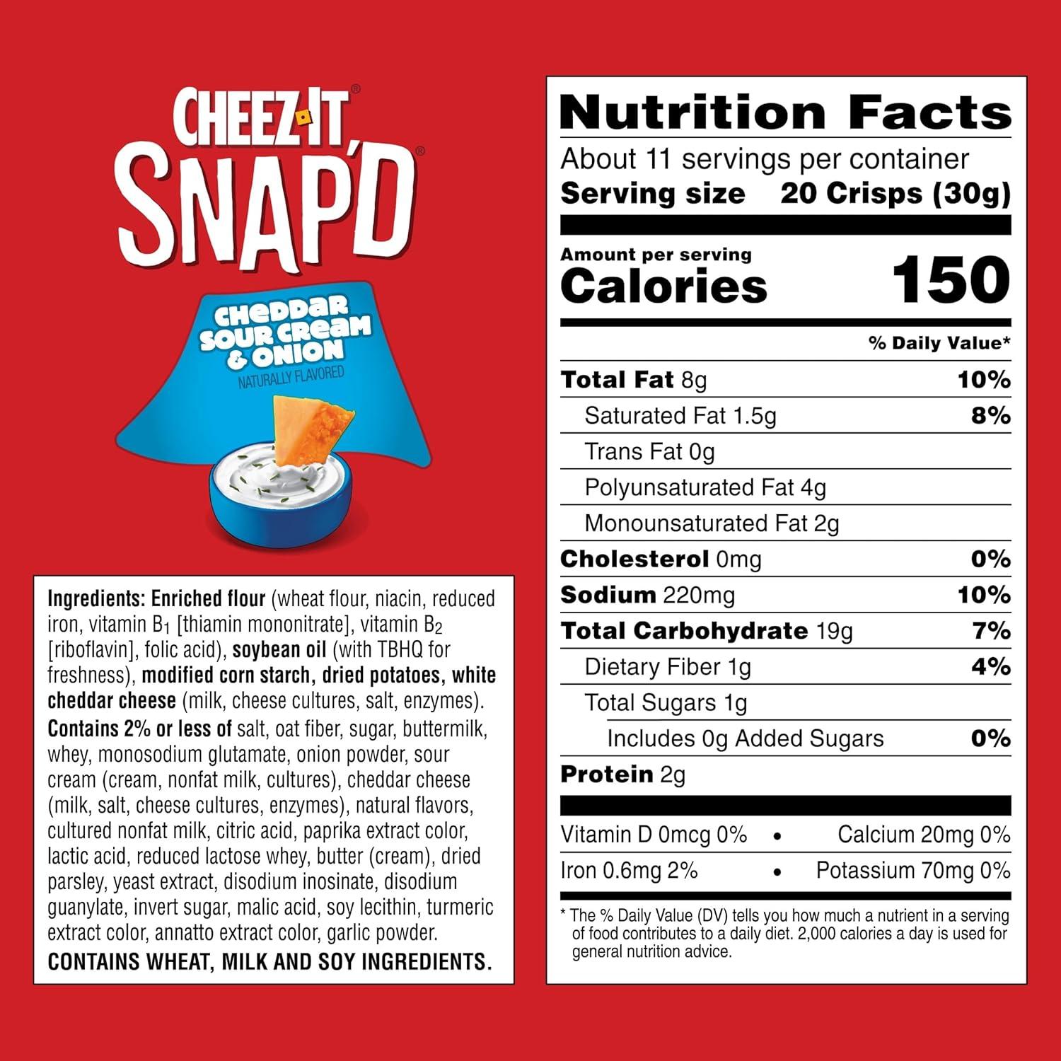 image:imageCheezIt Snapd Cheese Cracker Chips Thin Crisps Lunch Snacks Family Size Double Cheese 12oz Bag 1 BagCheddar Sour Cream and Onion