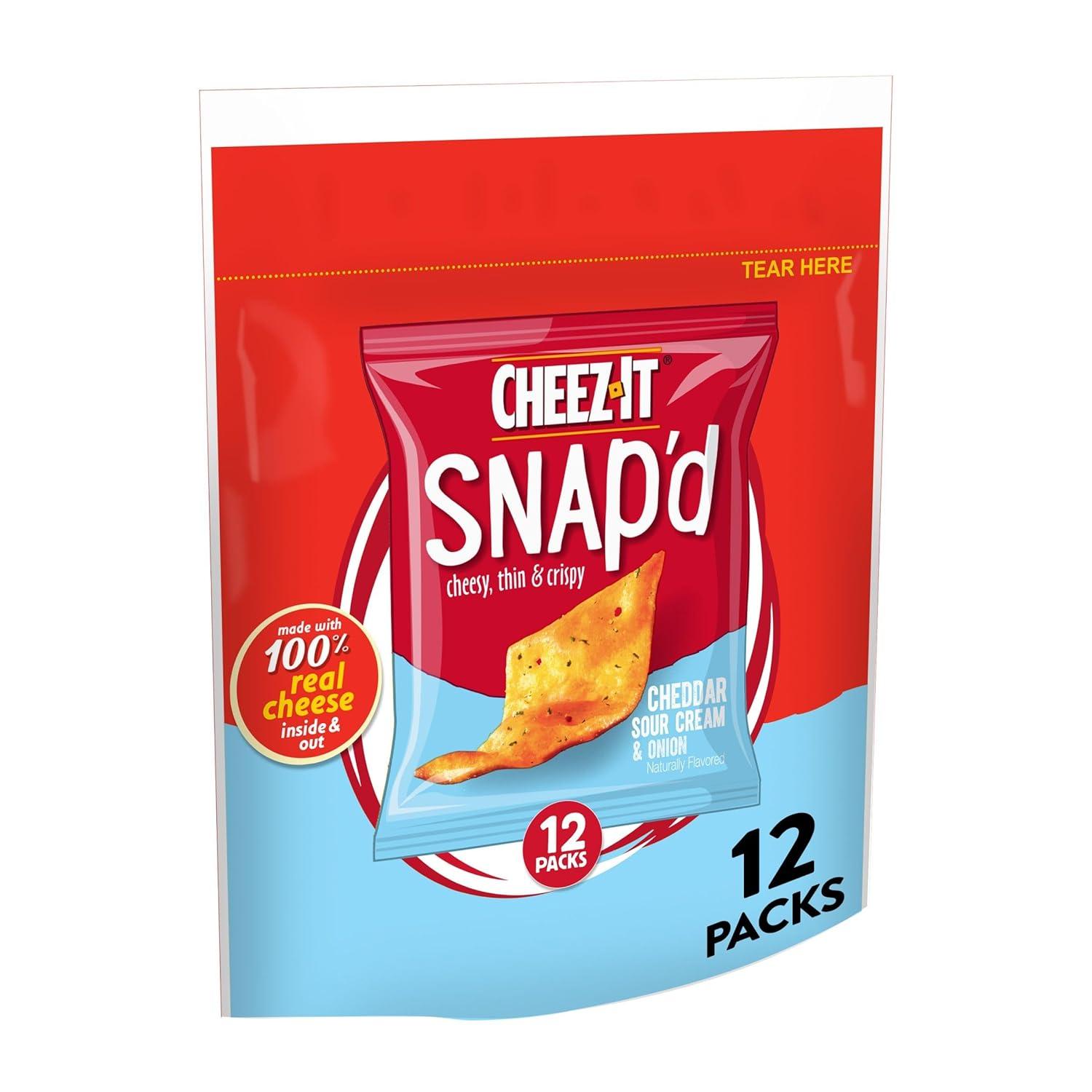 image:imageCheezIt Snapd Cheese Cracker Chips Thin Crisps Lunch Snacks Family Size Double Cheese 12oz Bag 1 BagCheddar Sour Cream and Onion