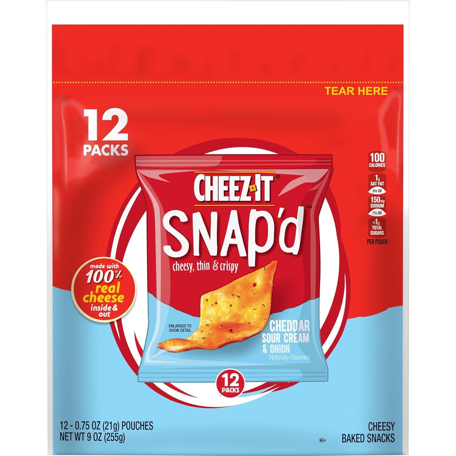 image:imageCheezIt Snapd Cheese Cracker Chips Thin Crisps Lunch Snacks Family Size Double Cheese 12oz Bag 1 BagCheddar Sour Cream and Onion
