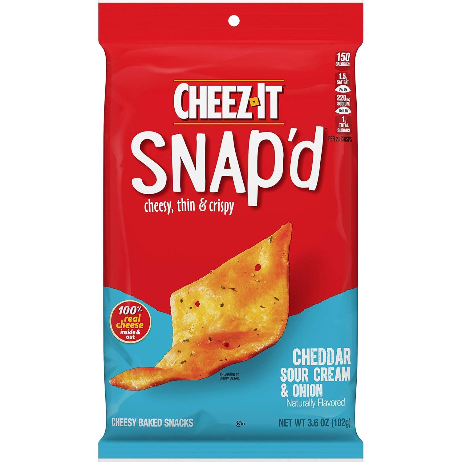 image:imageCheezIt Snapd Cheese Cracker Chips Thin Crisps Lunch Snacks Family Size Double Cheese 12oz Bag 1 BagCheddar Sour Cream and Onion