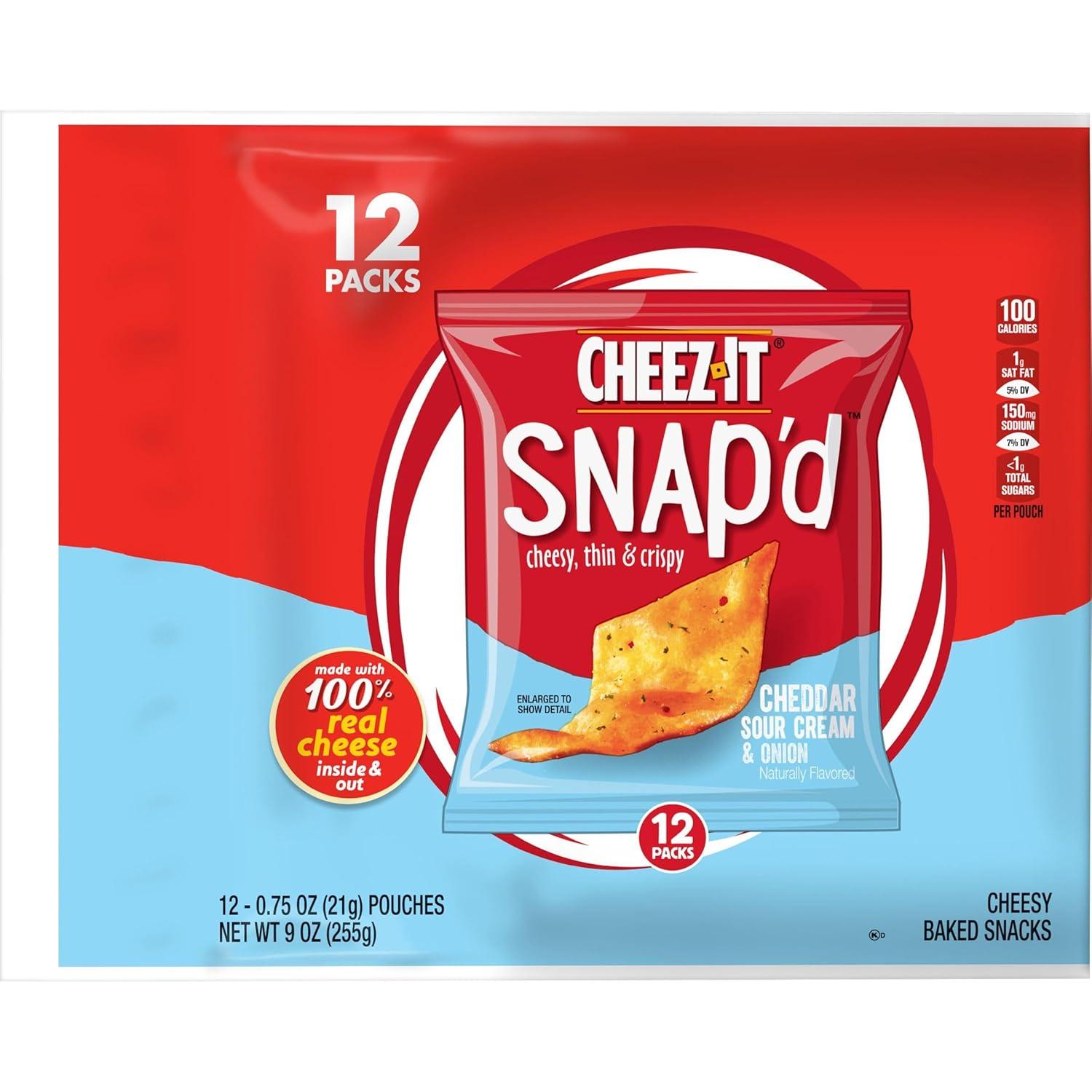 image:imageCheezIt Snapd Cheese Cracker Chips Thin Crisps Lunch Snacks Family Size Double Cheese 12oz Bag 1 BagCheddar Sour Cream and Onion