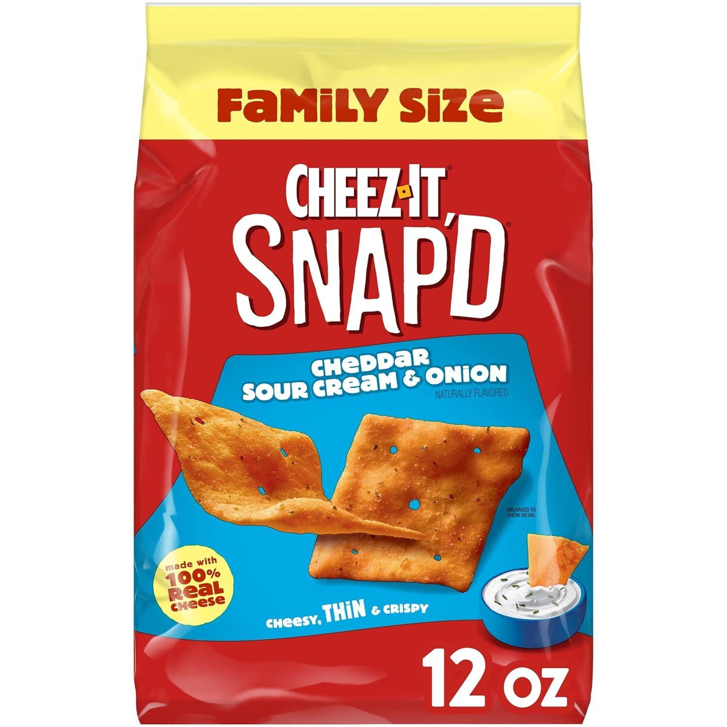 image:imageCheezIt Snapd Cheese Cracker Chips Thin Crisps Lunch Snacks Family Size Double Cheese 12oz Bag 1 BagCheddar Sour Cream and Onion