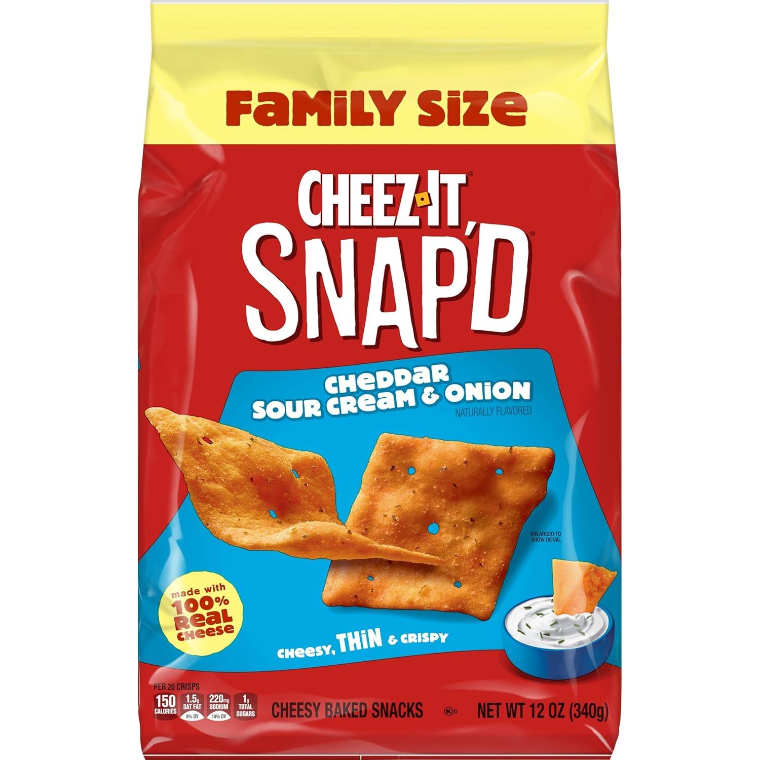 image:imageCheezIt Snapd Cheese Cracker Chips Thin Crisps Lunch Snacks Family Size Double Cheese 12oz Bag 1 BagCheddar Sour Cream and Onion