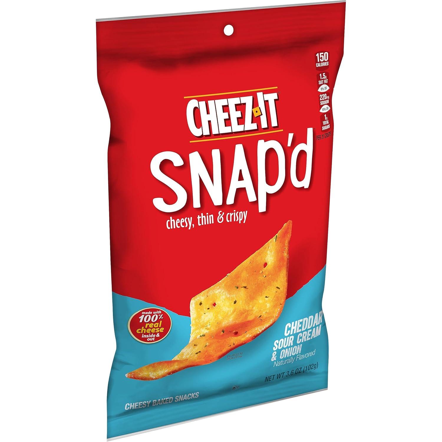 image:imageCheezIt Snapd Cheese Cracker Chips Thin Crisps Lunch Snacks Family Size Double Cheese 12oz Bag 1 BagCheddar Sour Cream and Onion