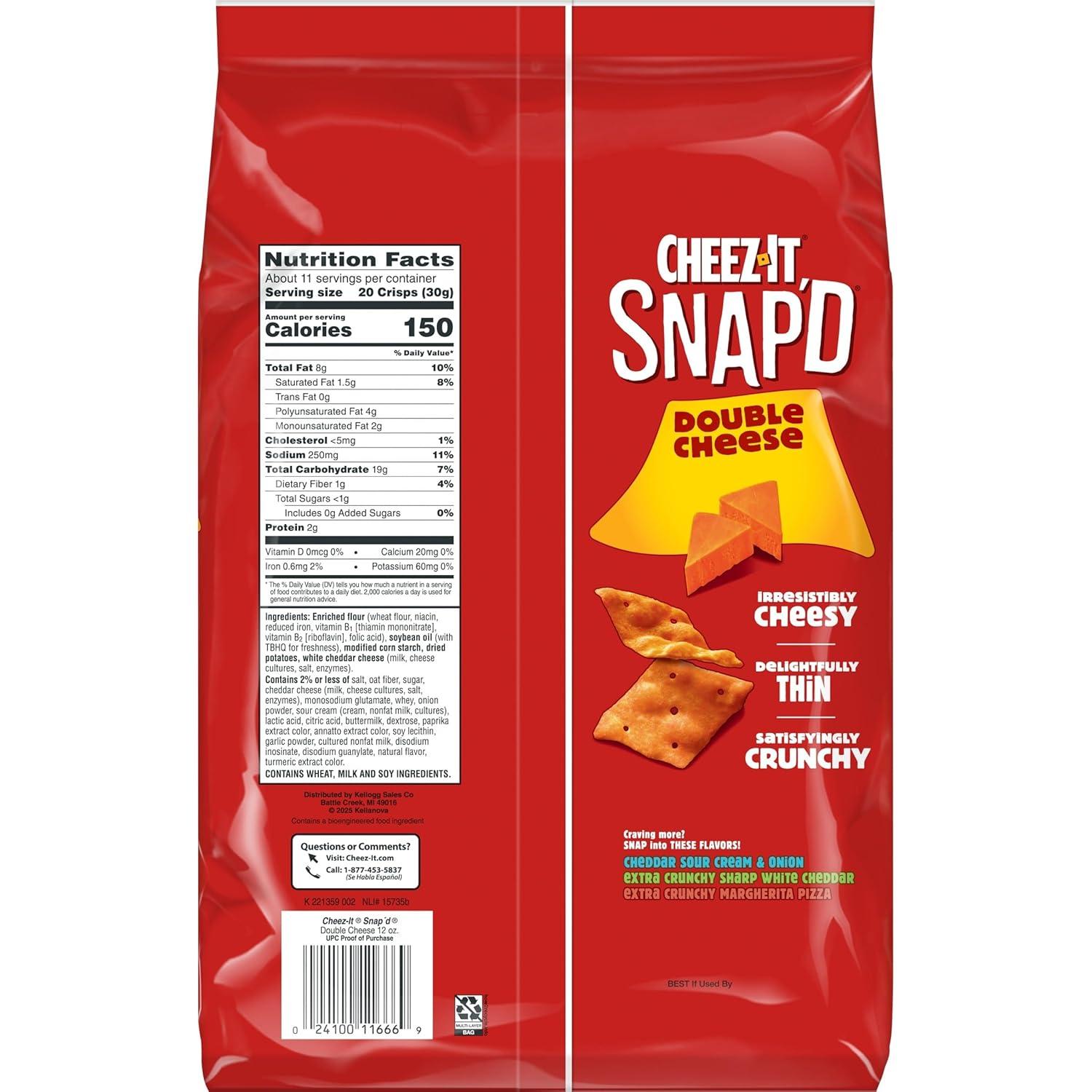 image:imageCheezIt Snapd Cheese Cracker Chips Thin Crisps Lunch Snacks Family Size Double Cheese 12oz Bag 1 BagDouble Cheese