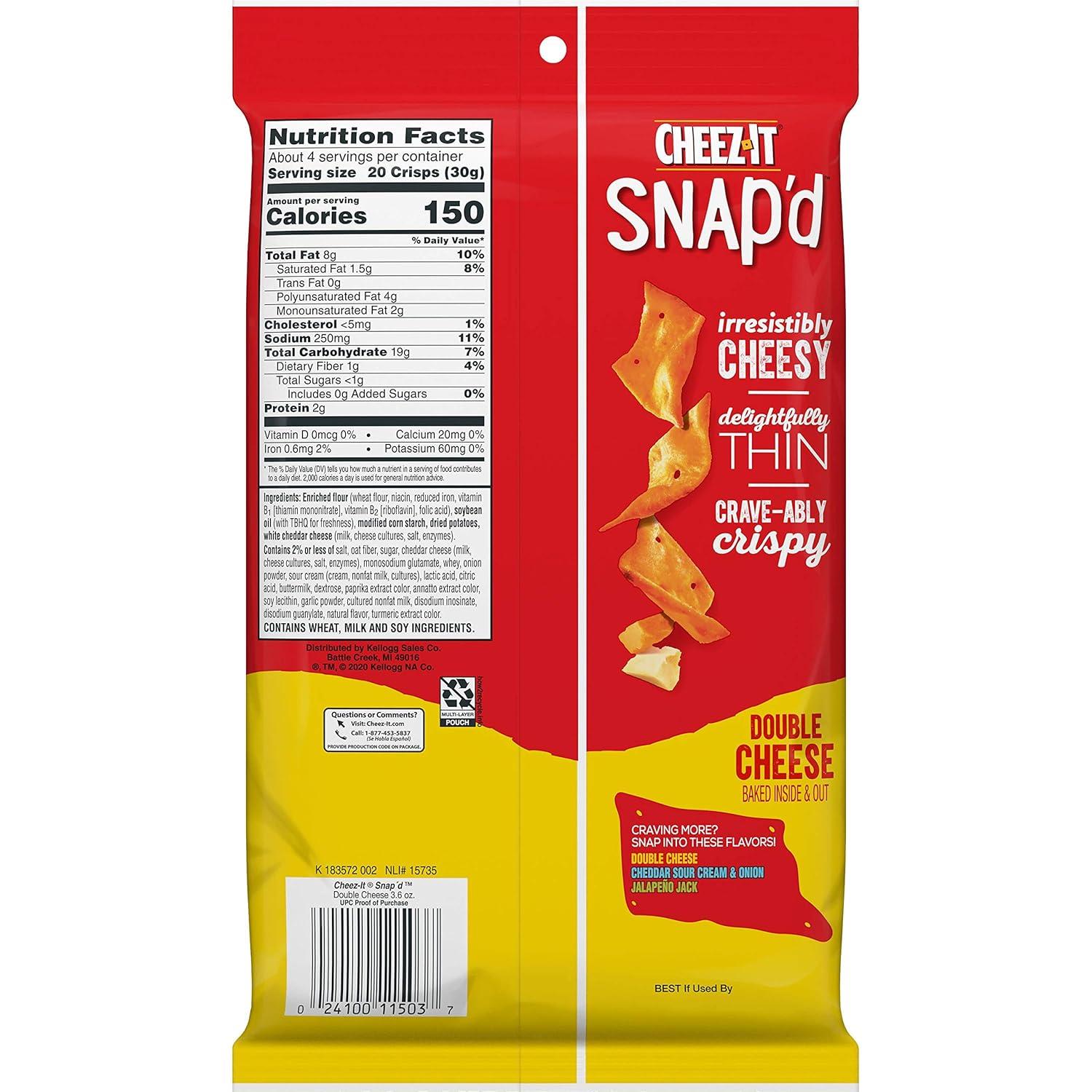 image:imageCheezIt Snapd Cheese Cracker Chips Thin Crisps Lunch Snacks Family Size Double Cheese 12oz Bag 1 BagDouble Cheese