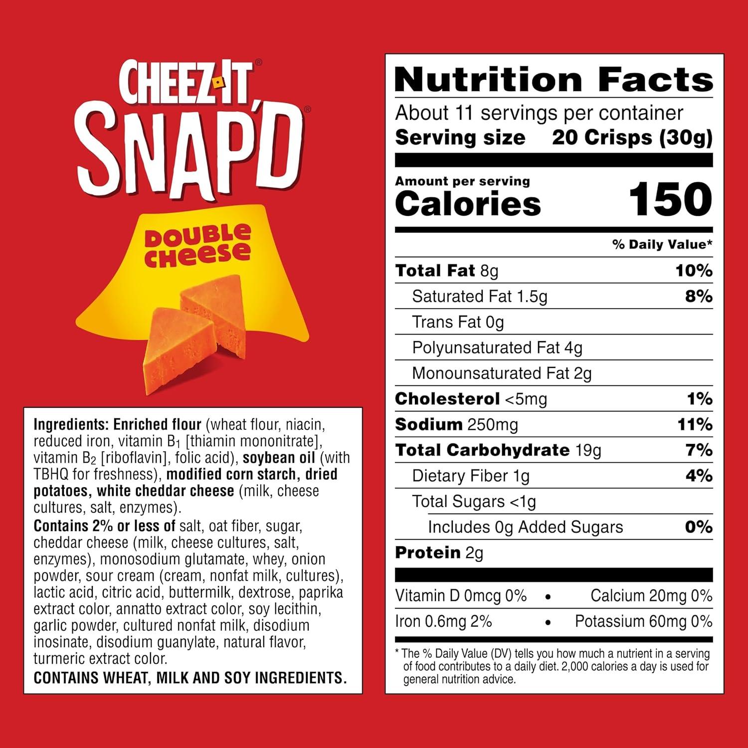 image:imageCheezIt Snapd Cheese Cracker Chips Thin Crisps Lunch Snacks Family Size Double Cheese 12oz Bag 1 BagDouble Cheese