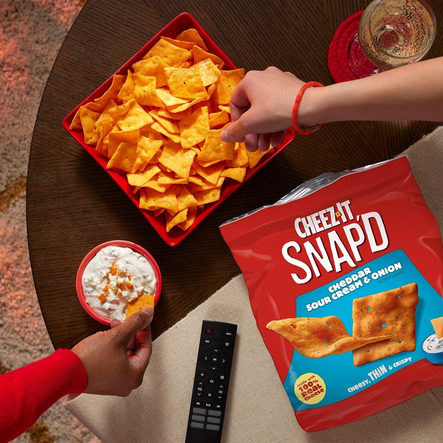 image:imageCheezIt Snapd Cheesy Baked Chips Thin Crisps Lunch Snacks Honey BBQ 6 BagsCheddar Sour Cream Onion