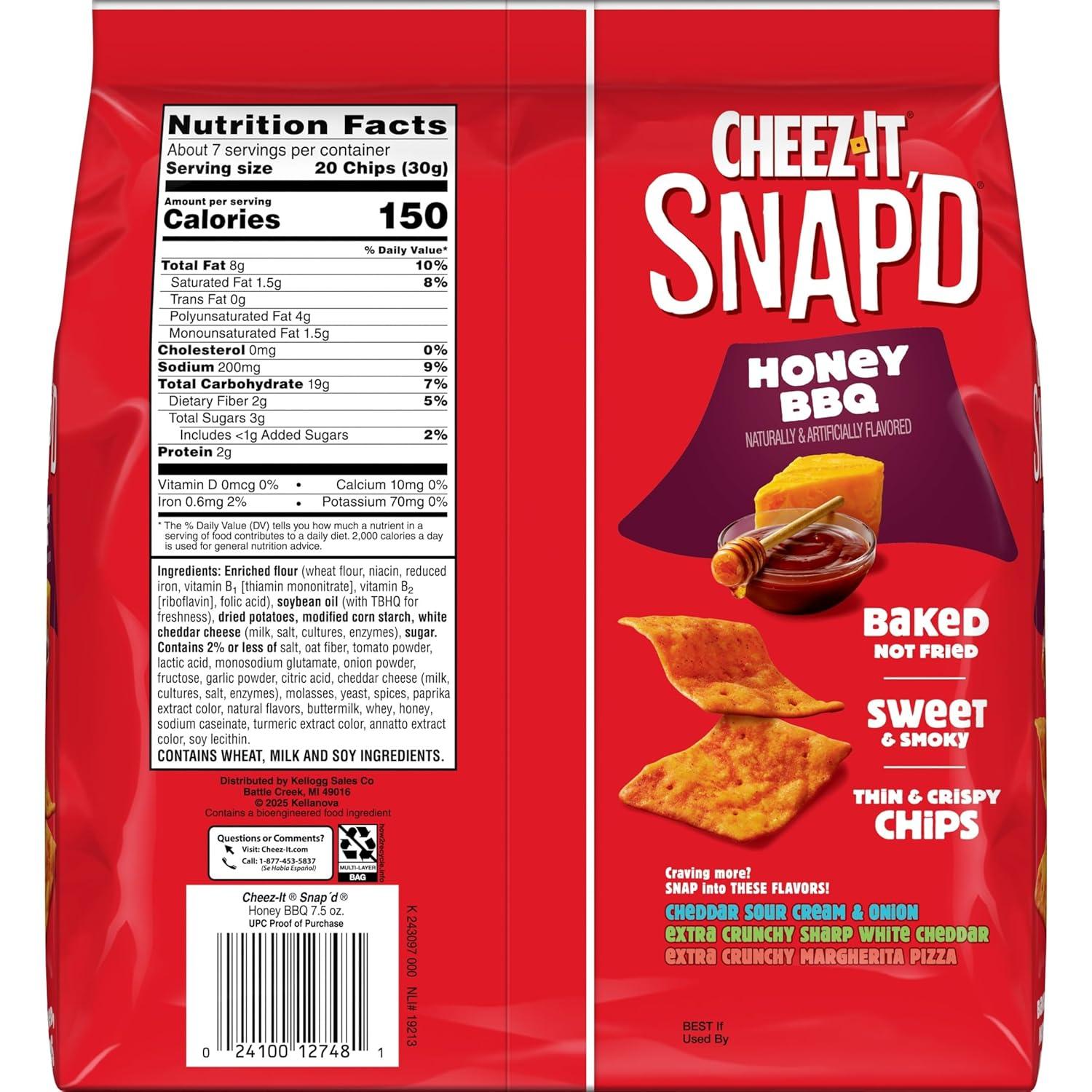 image:imageCheezIt Snapd Cheesy Baked Chips Thin Crisps Lunch Snacks Honey BBQ 6 BagsHoney BBQ