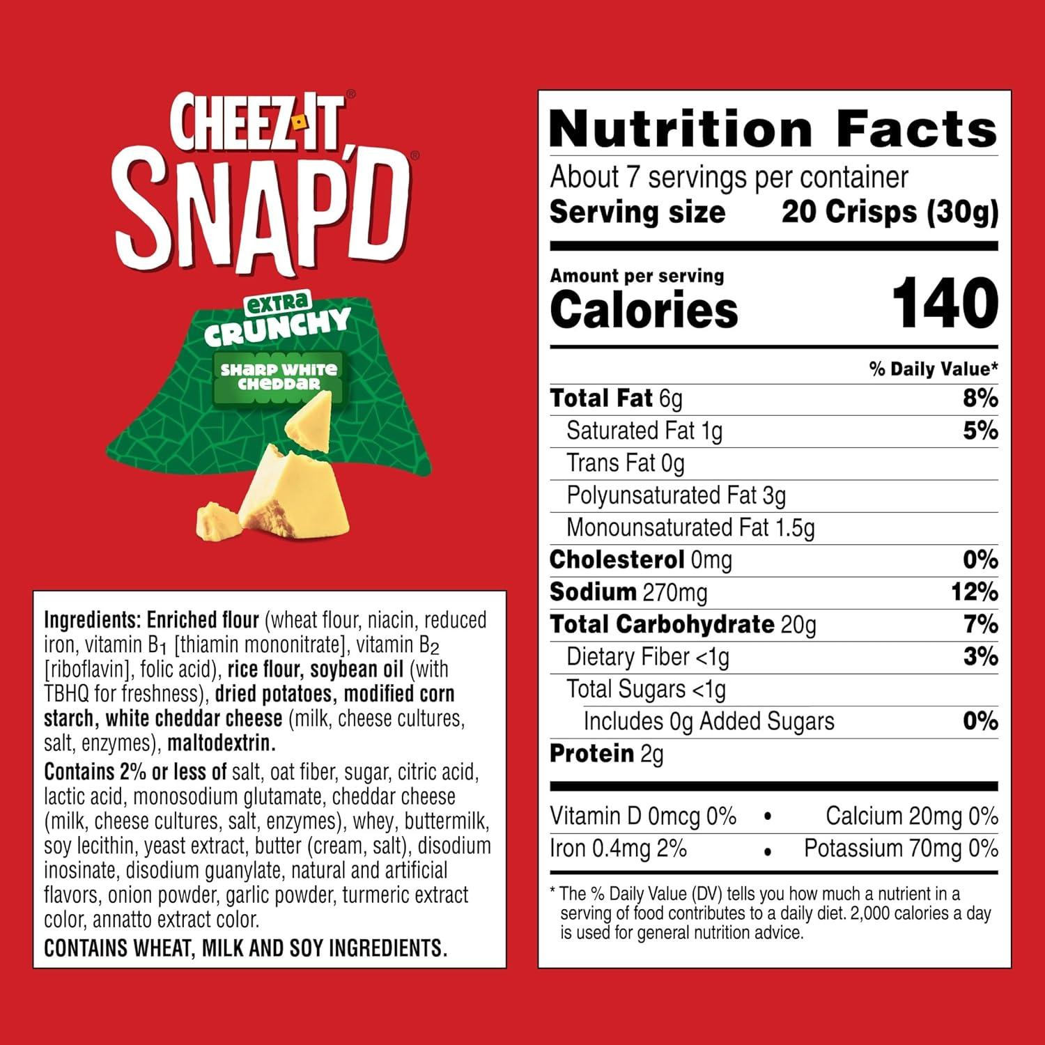 image:imageCheezIt Snapd Cheesy Baked Chips Thin Crisps Lunch Snacks Honey BBQ 6 BagsSharp White Cheddar