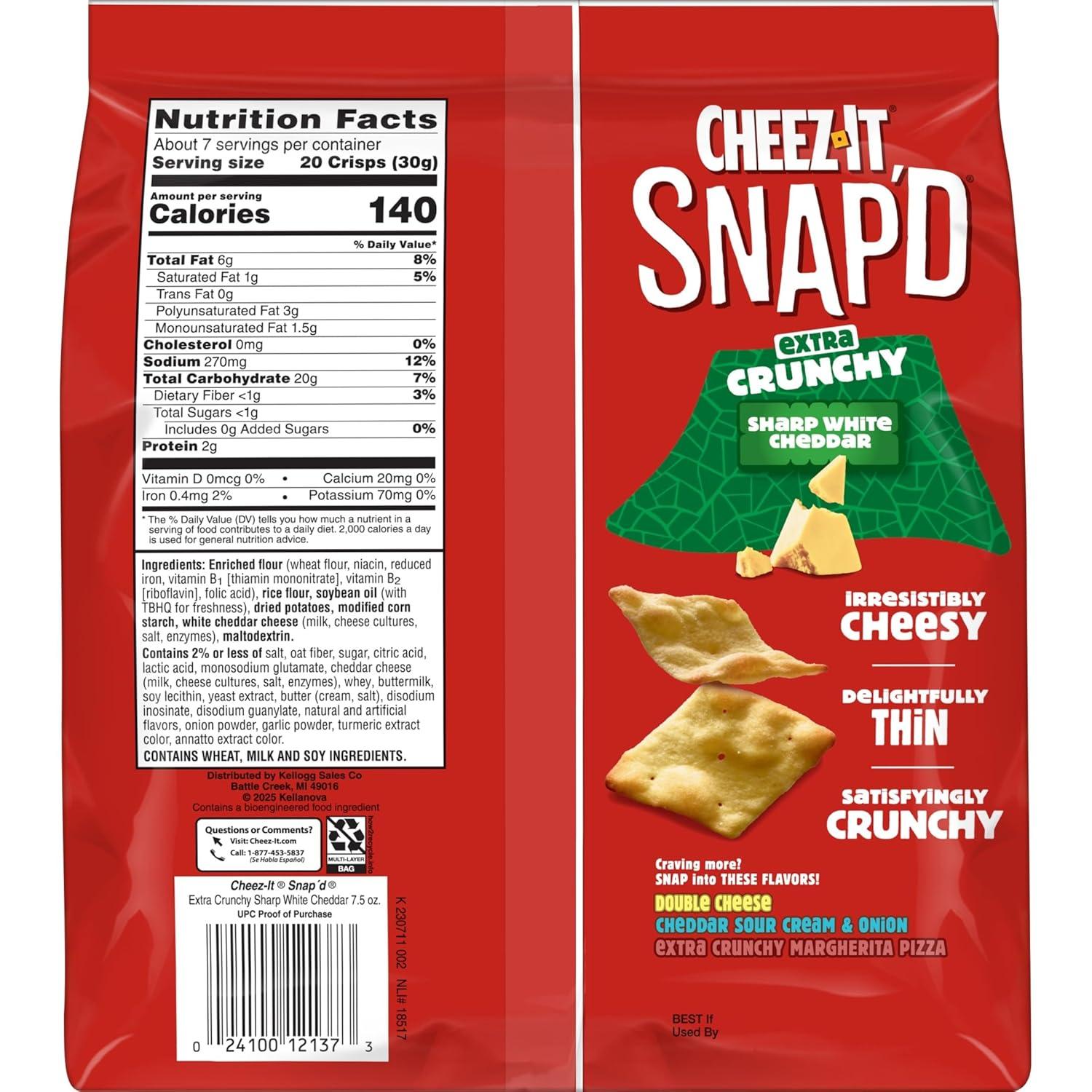 image:imageCheezIt Snapd Cheesy Baked Chips Thin Crisps Lunch Snacks Honey BBQ 6 BagsSharp White Cheddar