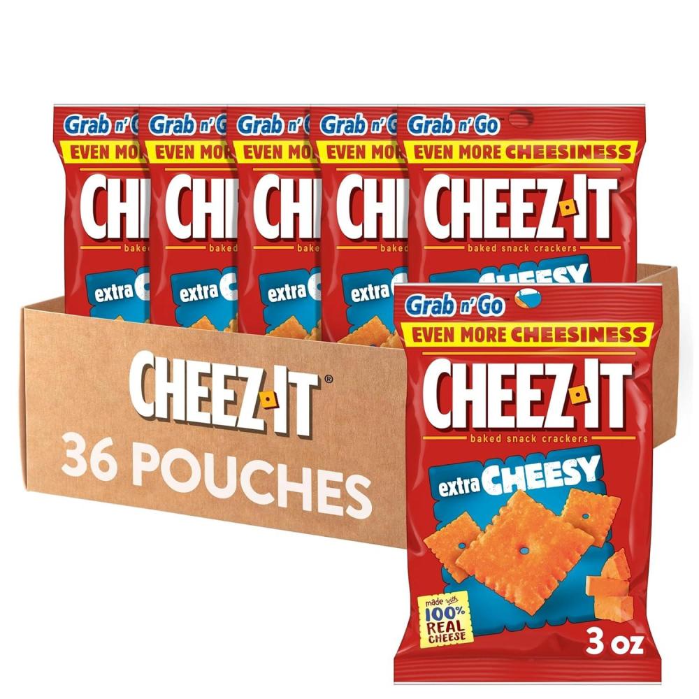 image:imageCheezIt Cheese Crackers Baked Snack Crackers Lunch Snacks Grab n Go Extra Cheesy 675lb Case 36 Pouches36 Count