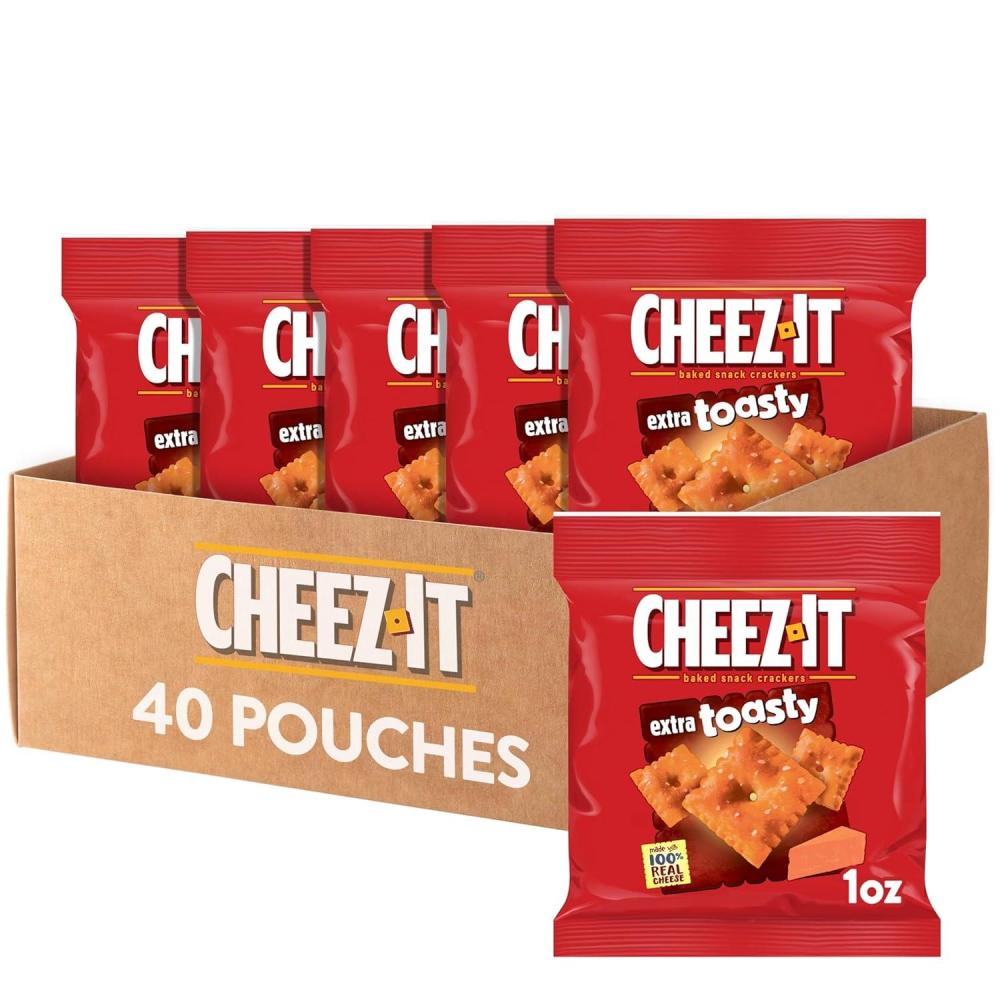 image:imageCheezIt Cheese Crackers Baked Snack Crackers Single Serve Extra Toasty 40 Pouches40 Ounce Pack of 1