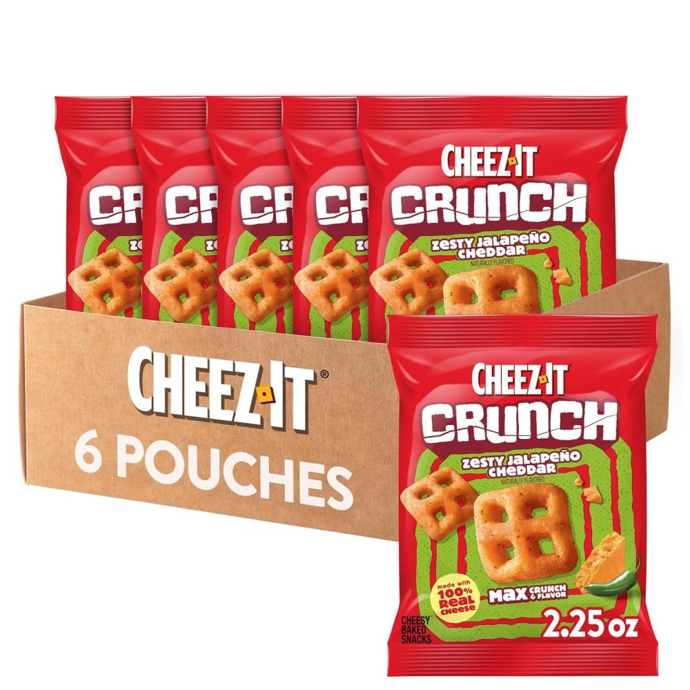 image:imageCheezIt Crunch Cheesy Baked Snacks Lunch Snacks Zesty Jalapeno Cheddar 6 Pouches225 Ounce Pack of 6
